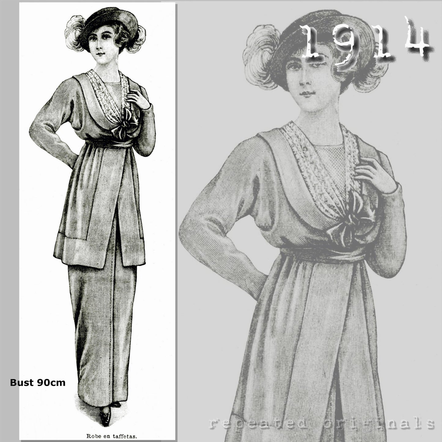 1914 Soft Taffeta Dress (Bust 90cm) Sewing Pattern - INSTANT DOWNLOAD PDF