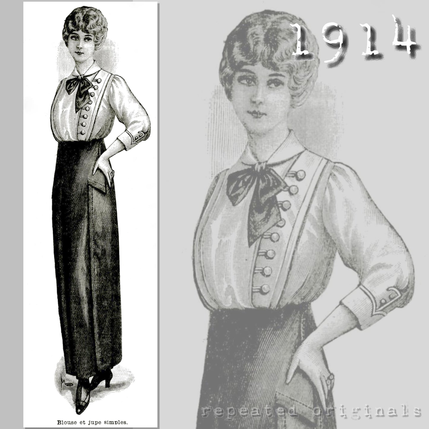 1914 Simple Blouse Sewing Pattern - INSTANT DOWNLOAD PDF