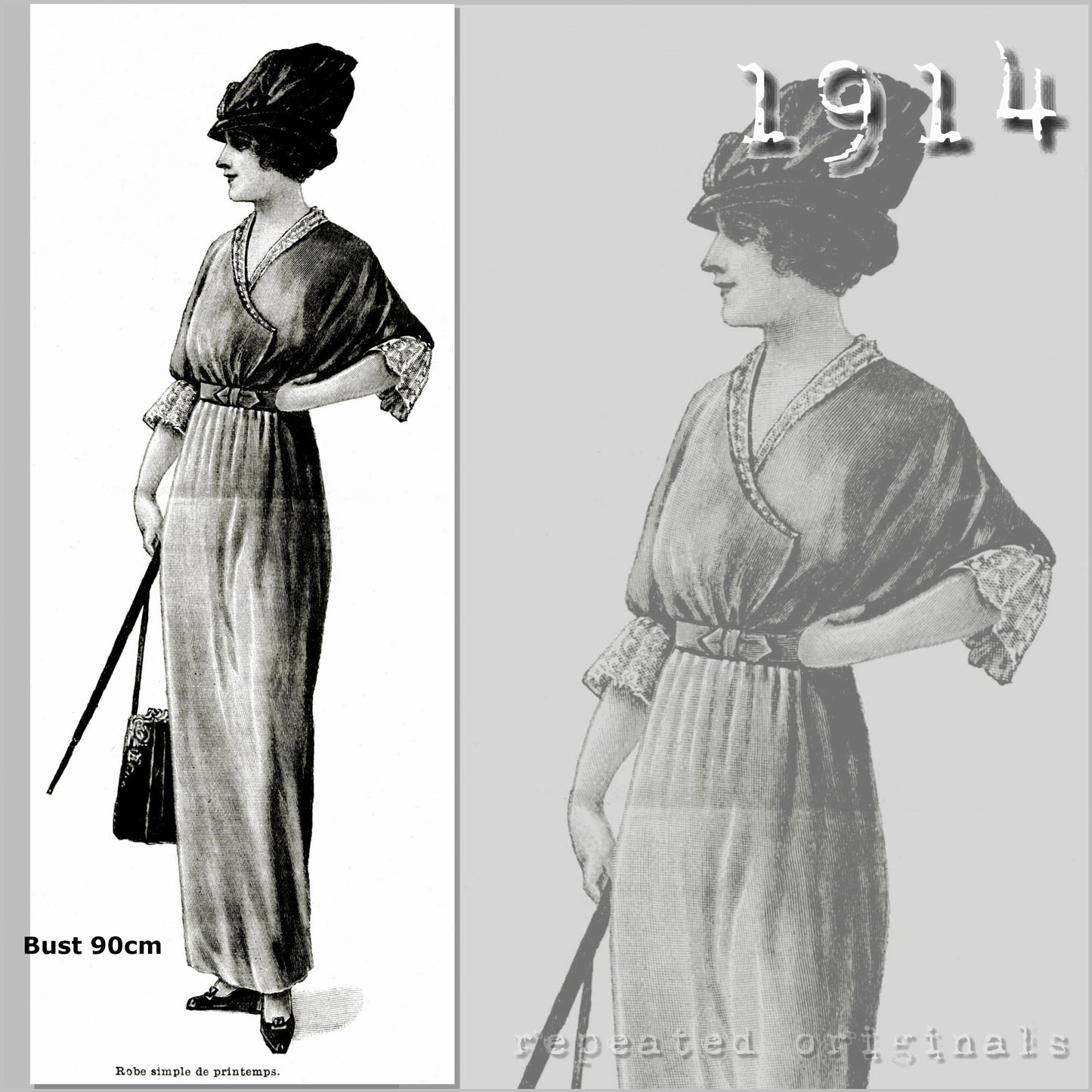 1914 Simple Spring Dress (Bust 90cm) Sewing Pattern - INSTANT DOWNLOAD PDF