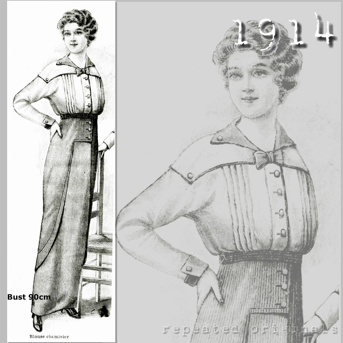 1914 Blouse (Bust 90cm) Sewing Pattern - INSTANT DOWNLOAD PDF