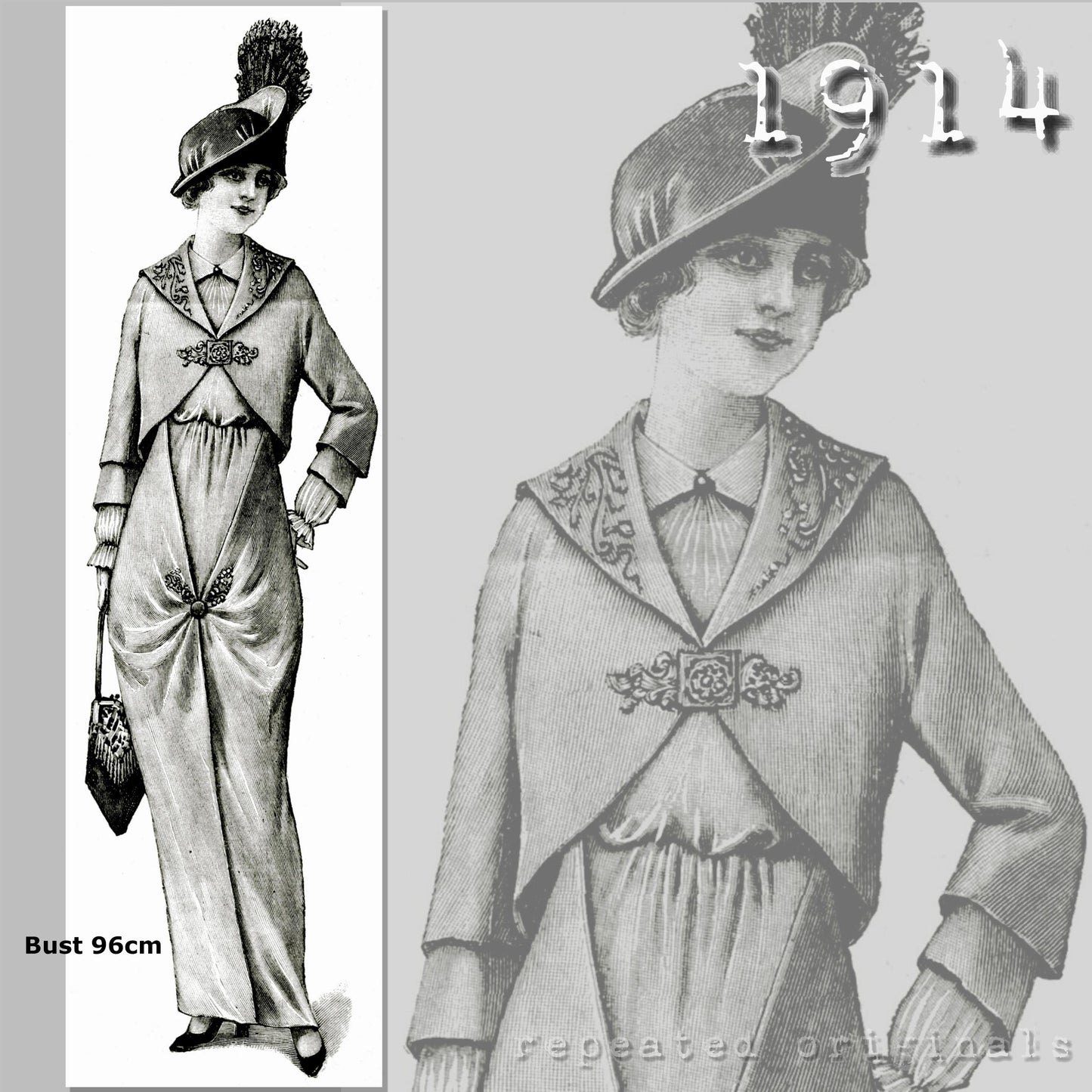 1914 Embroidered Bolero (Bust 96cm) Sewing Pattern - INSTANT DOWNLOAD PDF
