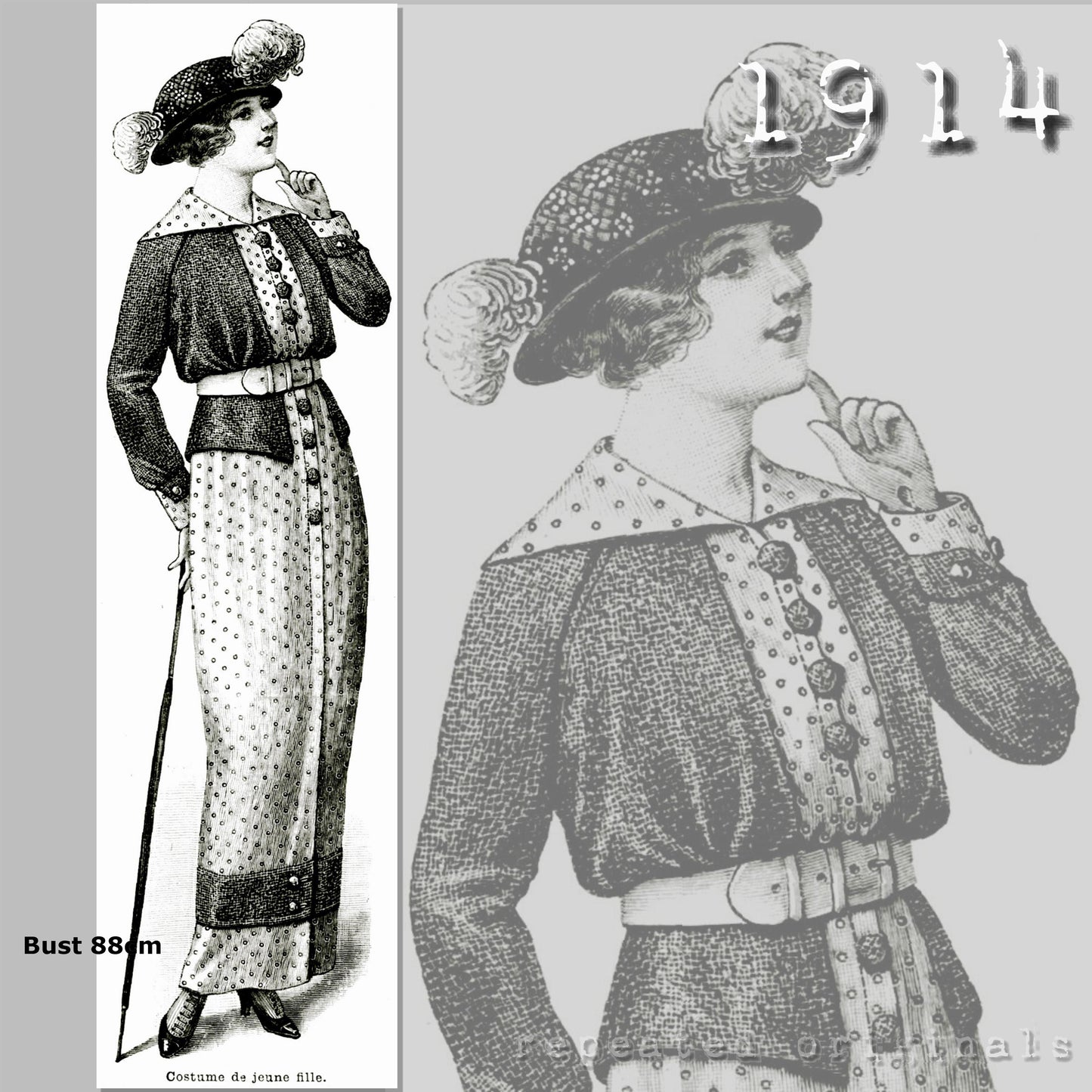 1914 Girl's Dress (Bust 88cm) Sewing Pattern - INSTANT DOWNLOAD PDF