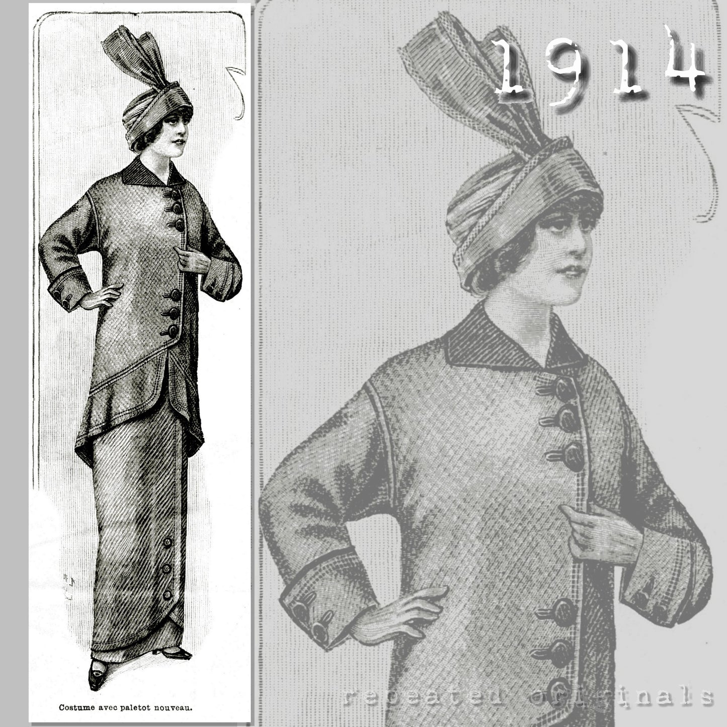 1914 Suit with New Style Coat Sewing Pattern - INSTANT DOWNLOAD PDF