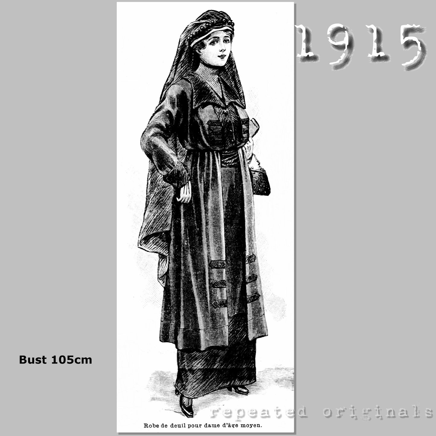 1915 Mourning Dress Sewing Pattern - INSTANT DOWNLOAD PDF