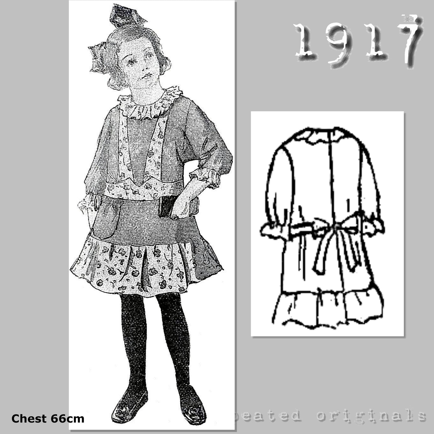 1917 Apron for Girl 5 Years Sewing Pattern - INSTANT DOWNLOAD PDF