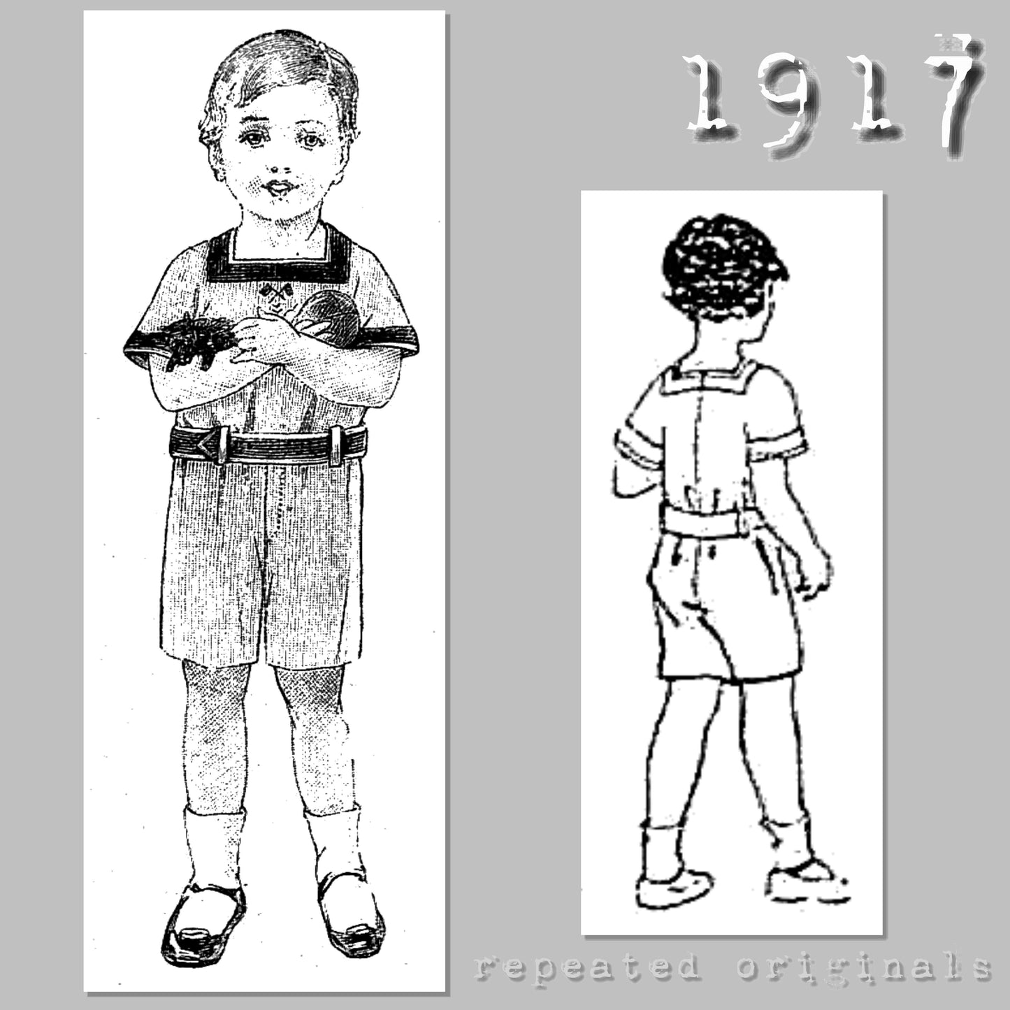 1917 Playsuit for Boy 1 Year Sewing Pattern - INSTANT DOWNLOAD PDF