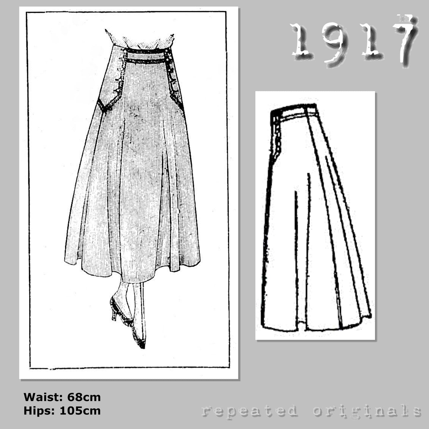 1917 Skirt (68cm Waist) Sewing Pattern - INSTANT DOWNLOAD PDF
