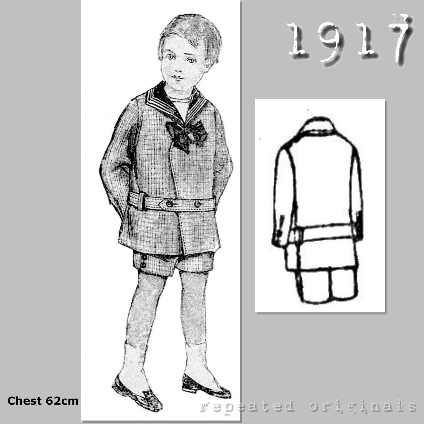 1917 Sailor Suit for Boy 3 Years Sewing Pattern - INSTANT DOWNLOAD PDF