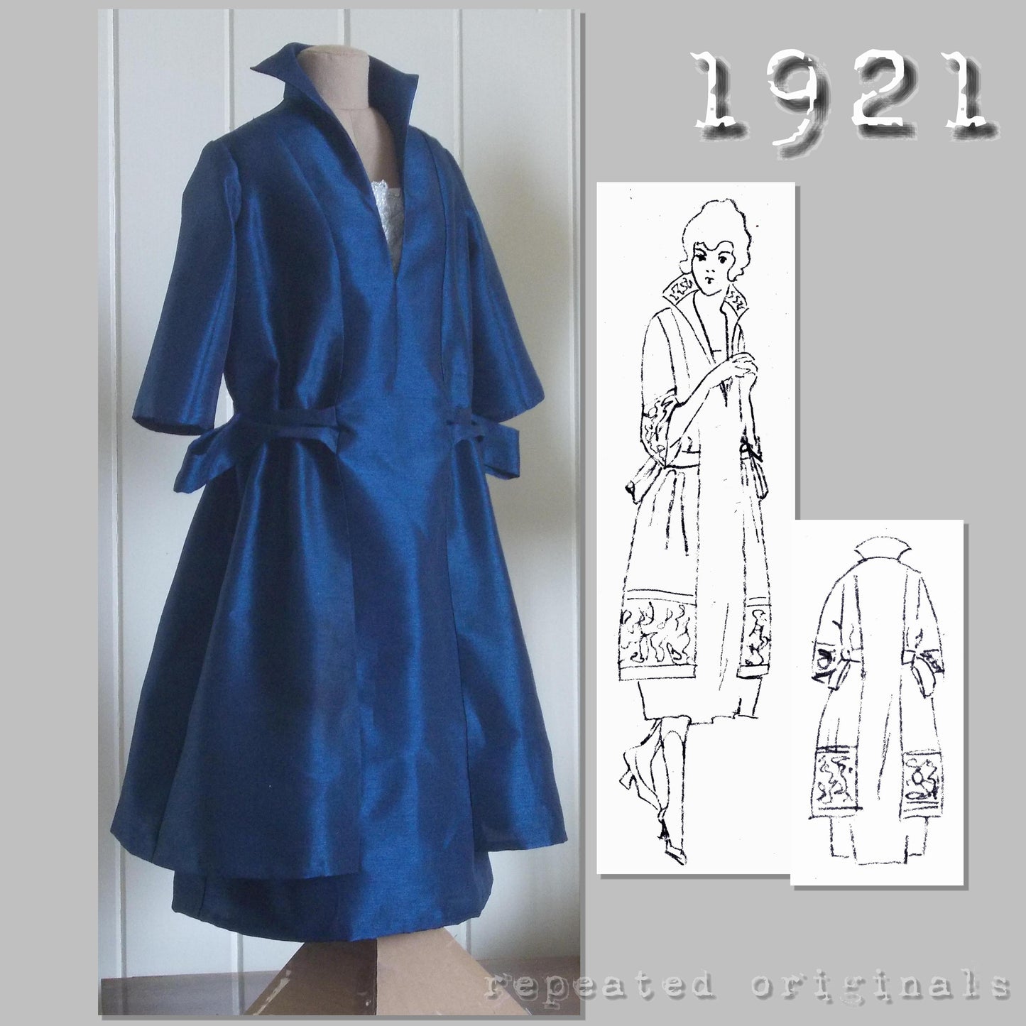 1921 Dress with Stand Up Collar Sewing Pattern - INSTANT DOWNLOAD PDF