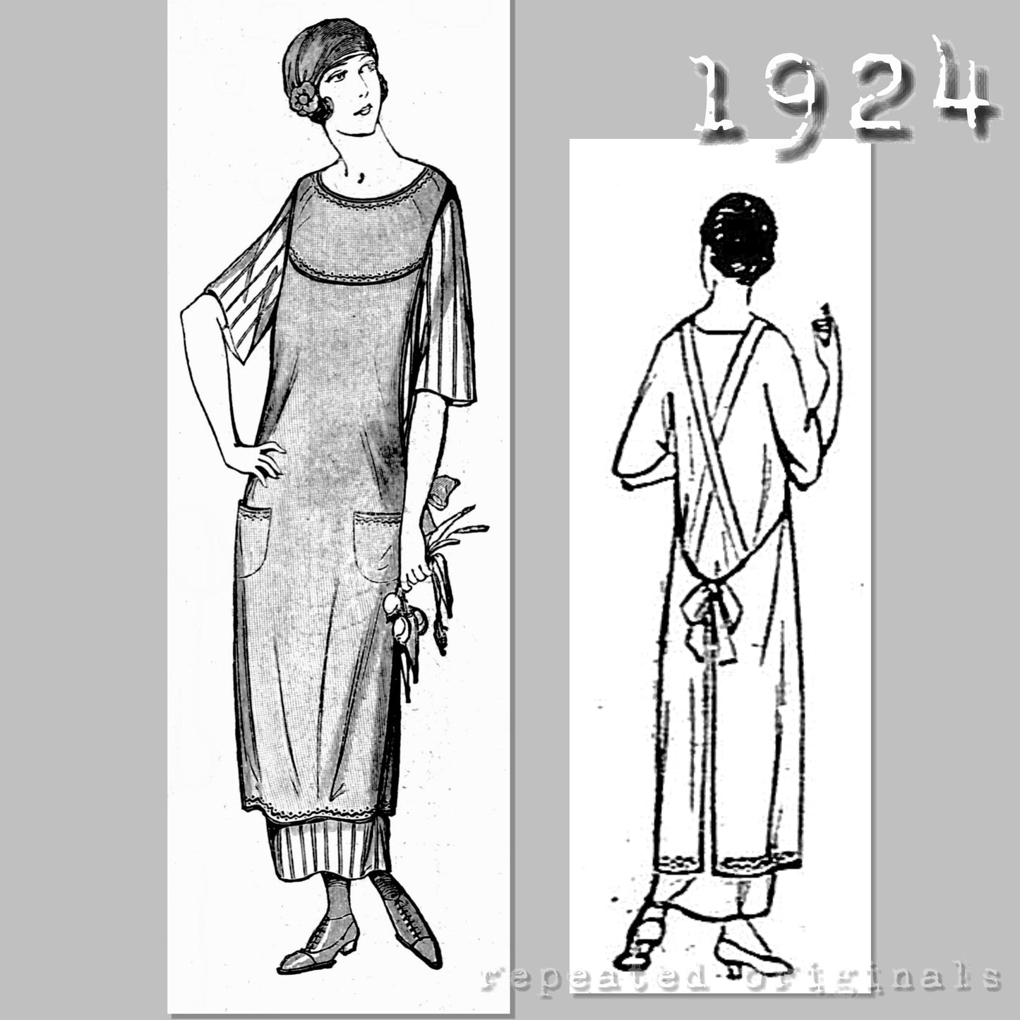 1924 Apron with Round Yoke Sewing Pattern - INSTANT DOWNLOAD PDF