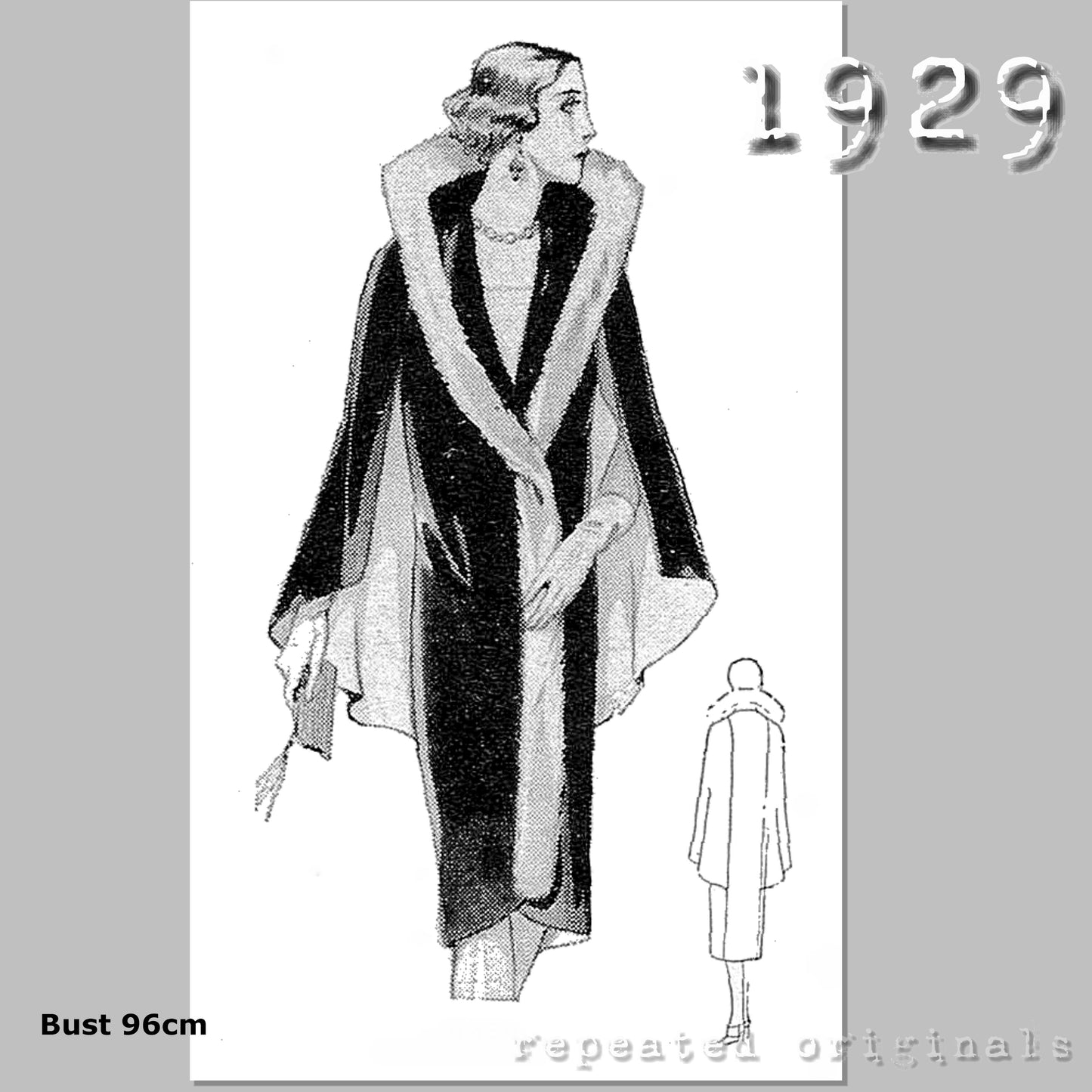 1929 Sleeveless Evening Coat with Cape Detail Sewing Pattern - INSTANT DOWNLOAD PDF
