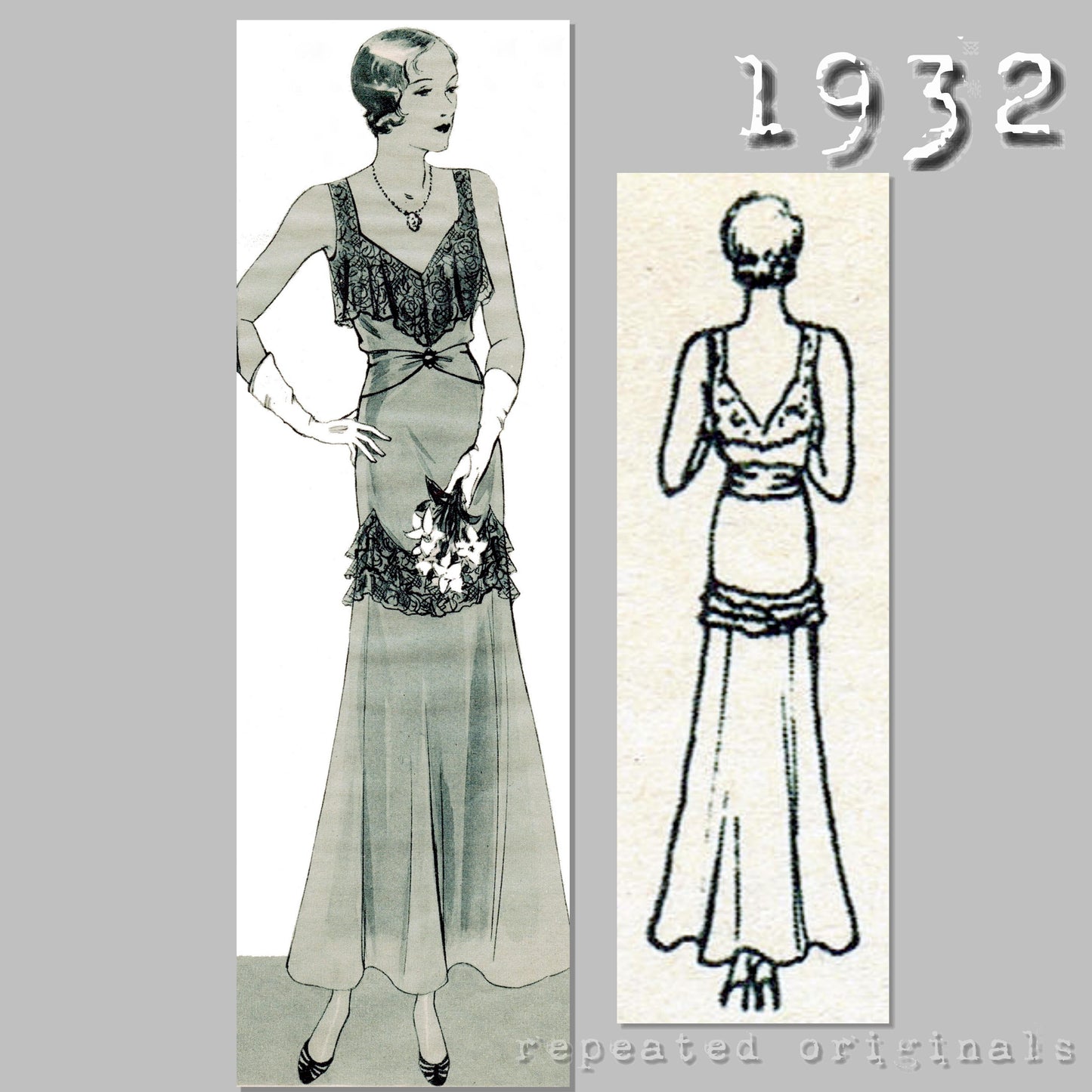 1932 Evening/Formal/Bridesmaid Dress Sewing Pattern - INSTANT DOWNLOAD PDF