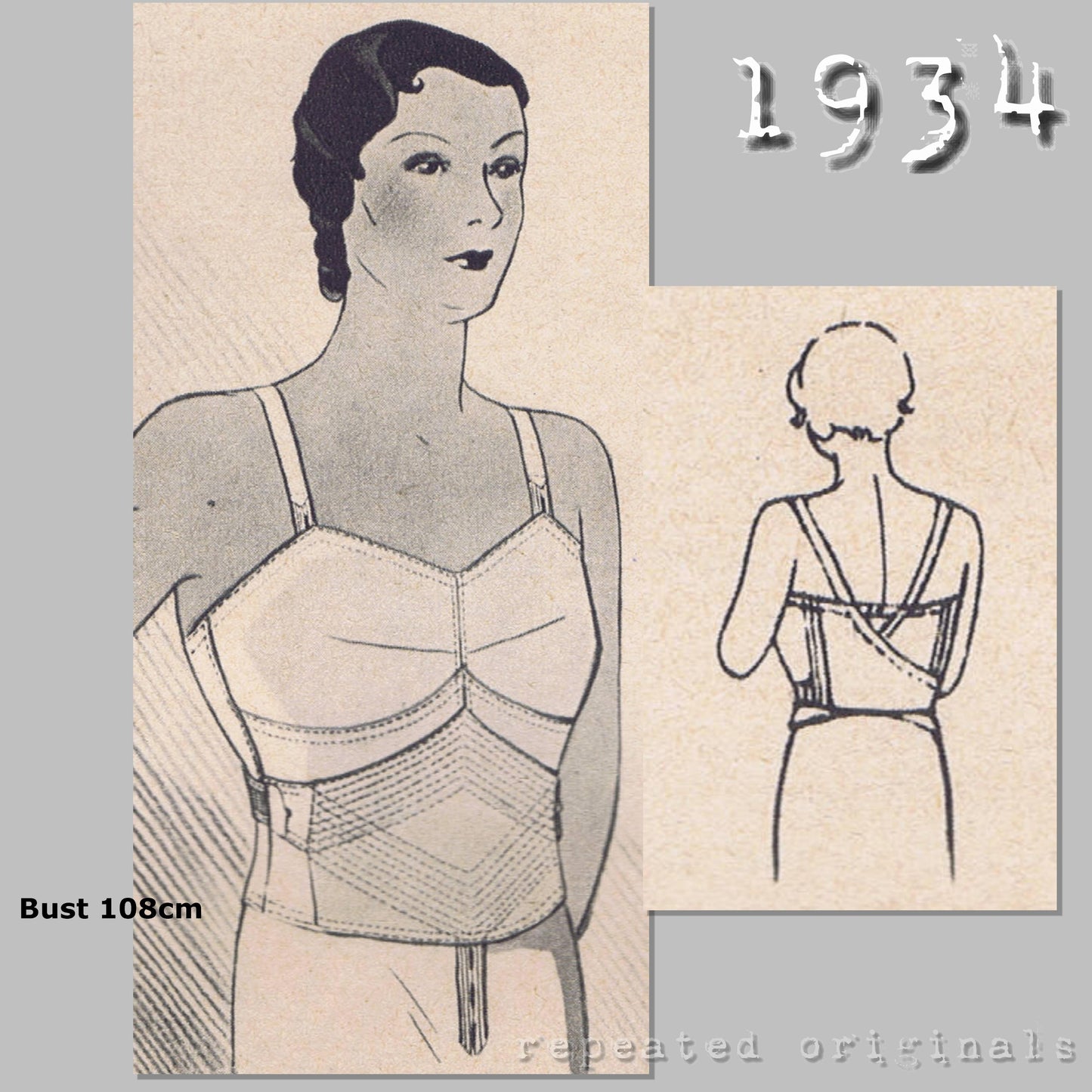 1934 Bra with Stomach Support Sewing Pattern - INSTANT DOWNLOAD PDF