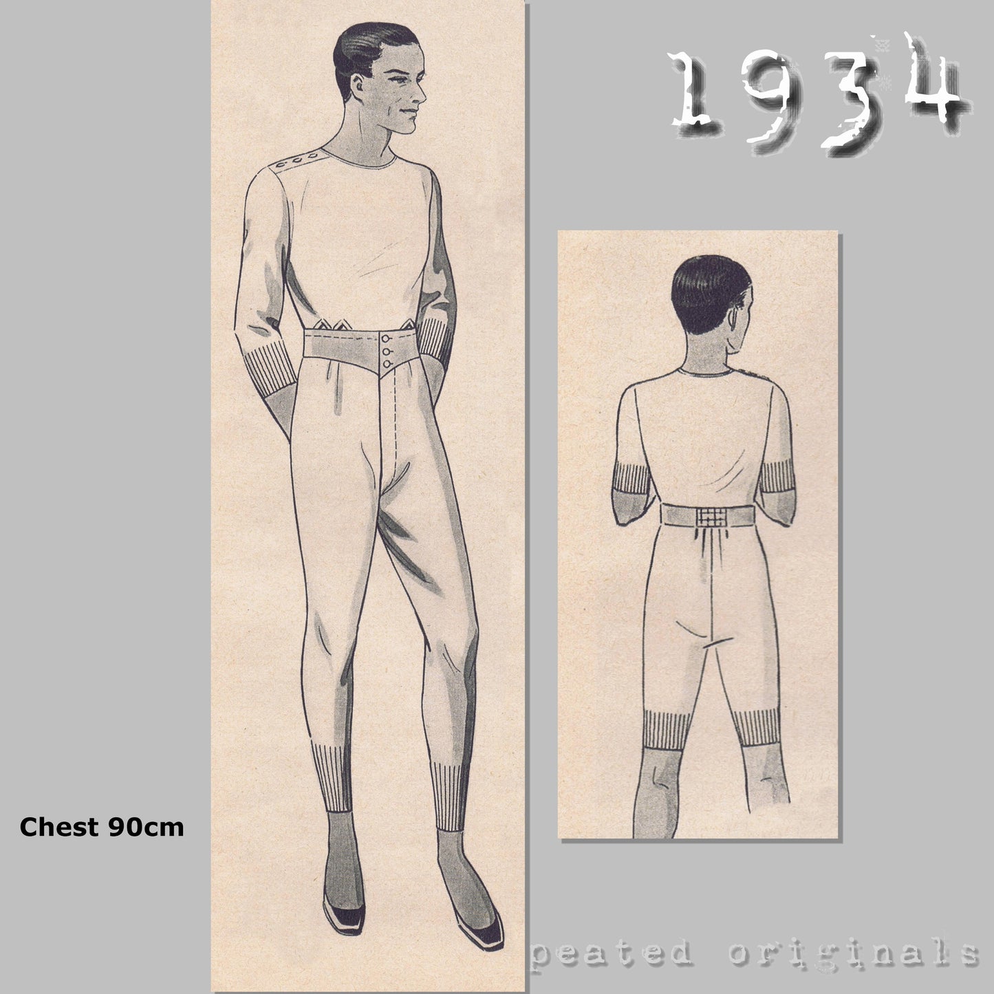 1934 Men's Underwear Sewing Pattern - INSTANT DOWNLOAD PDF