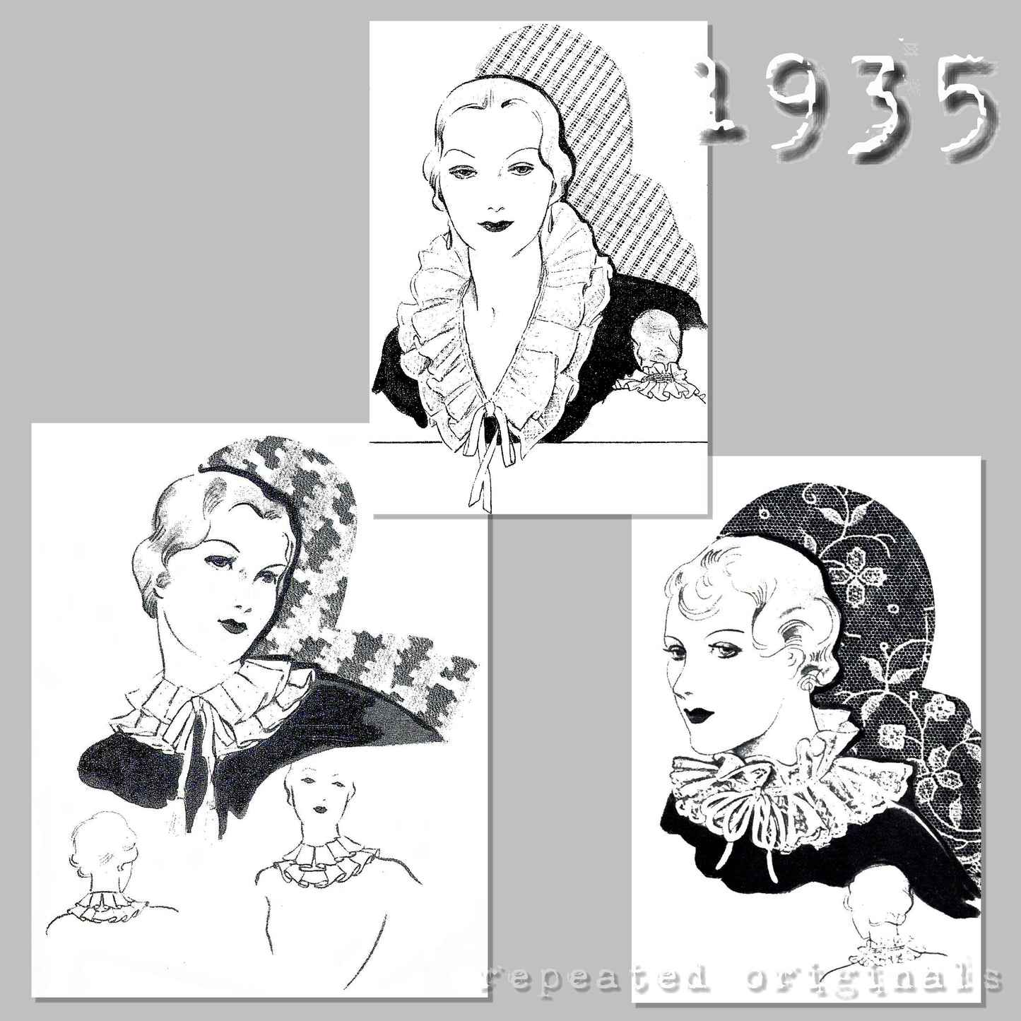1935 Three Styles of Collars Sewing Pattern - INSTANT DOWNLOAD PDF