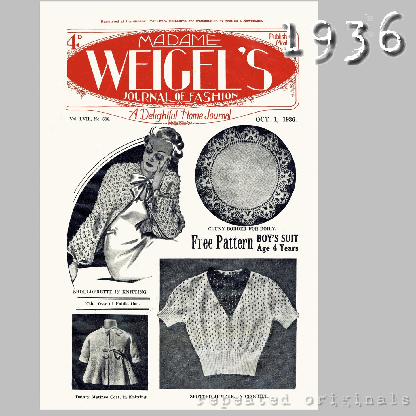 1936 Madam Weigel's Journal of Fashion - Vintage Reproduction PDF Magazine with original free sewing pattern