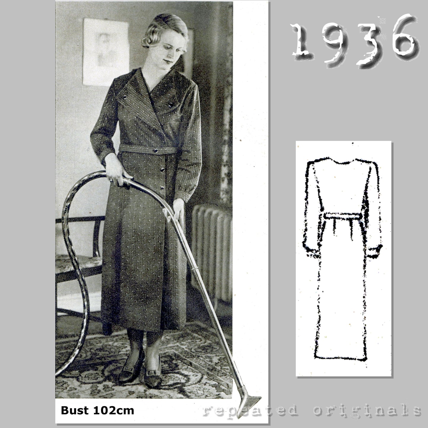 1936 House Dress Sewing Pattern (Bust 102cm) - INSTANT DOWNLOAD PDF