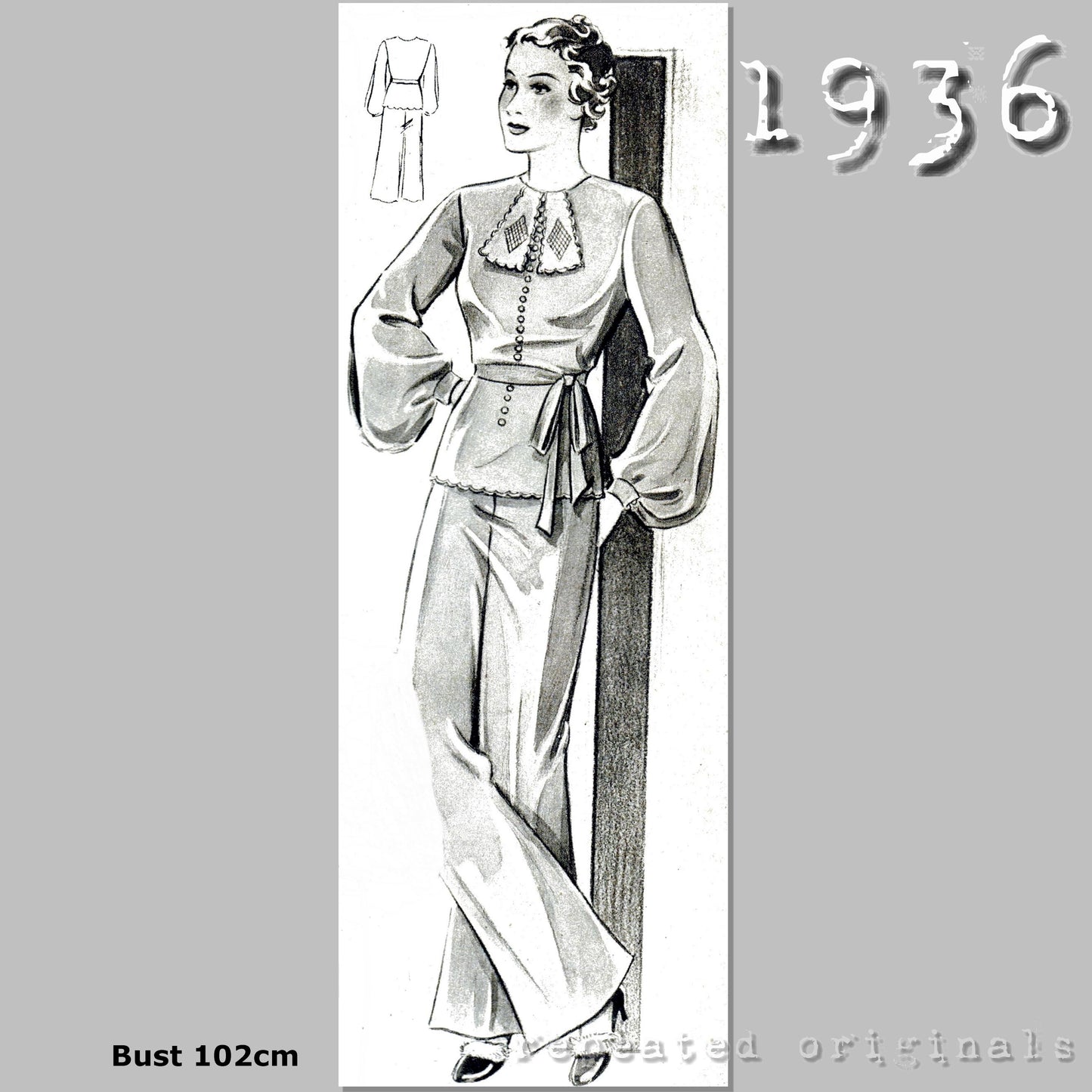 1936 Pyjamas Sewing Pattern (Bust 102cm)- INSTANT DOWNLOAD PDF
