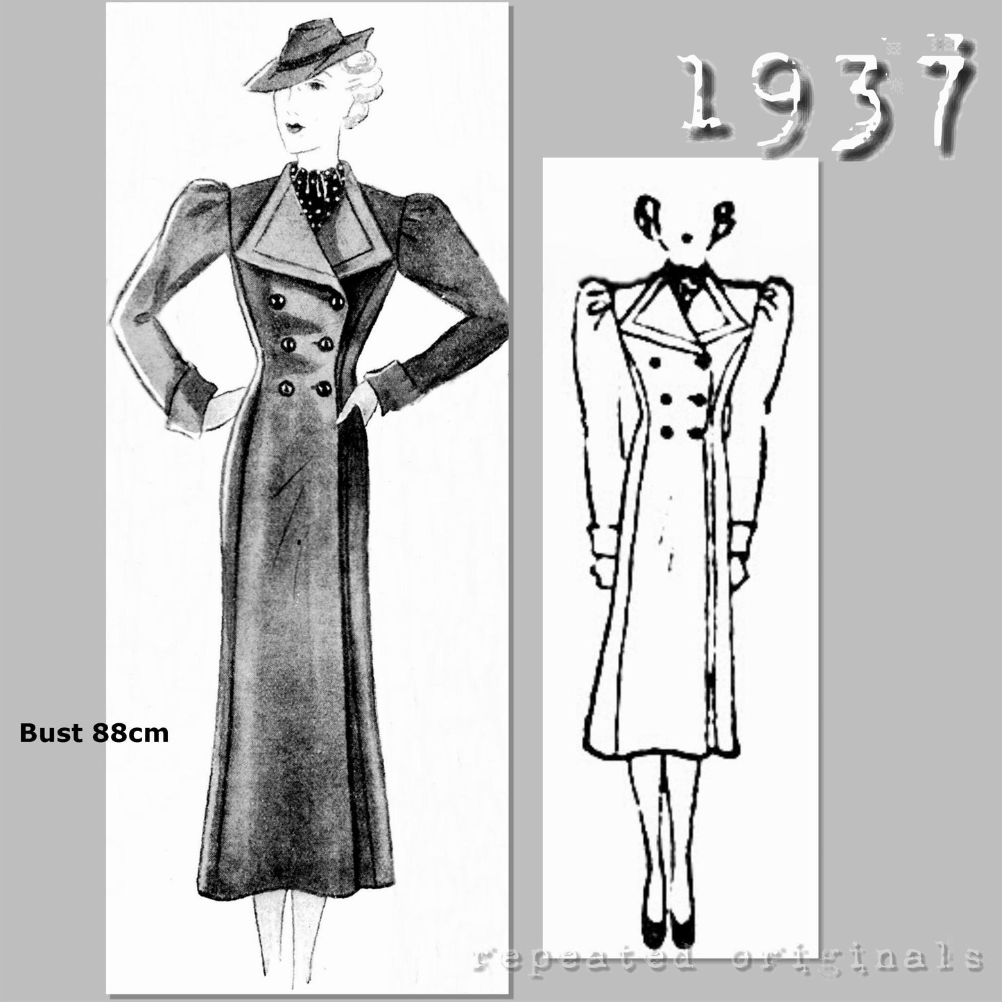 1937 Spring or Summer Coat Sewing Pattern - INSTANT DOWNLOAD PDF