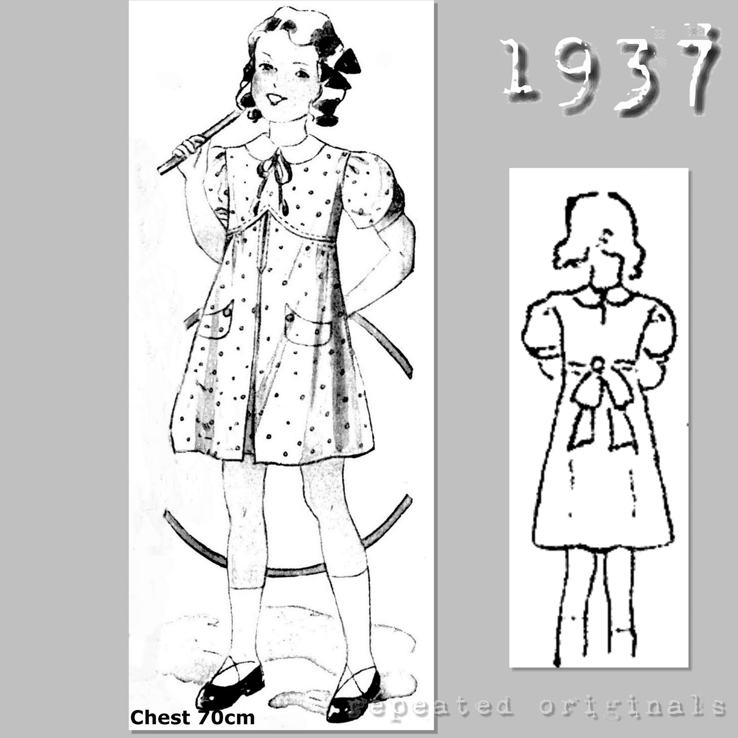 1937 Summer Dress for Girl 6 - 8 Years Sewing Pattern (Chest 70cm) - INSTANT DOWNLOAD PDF