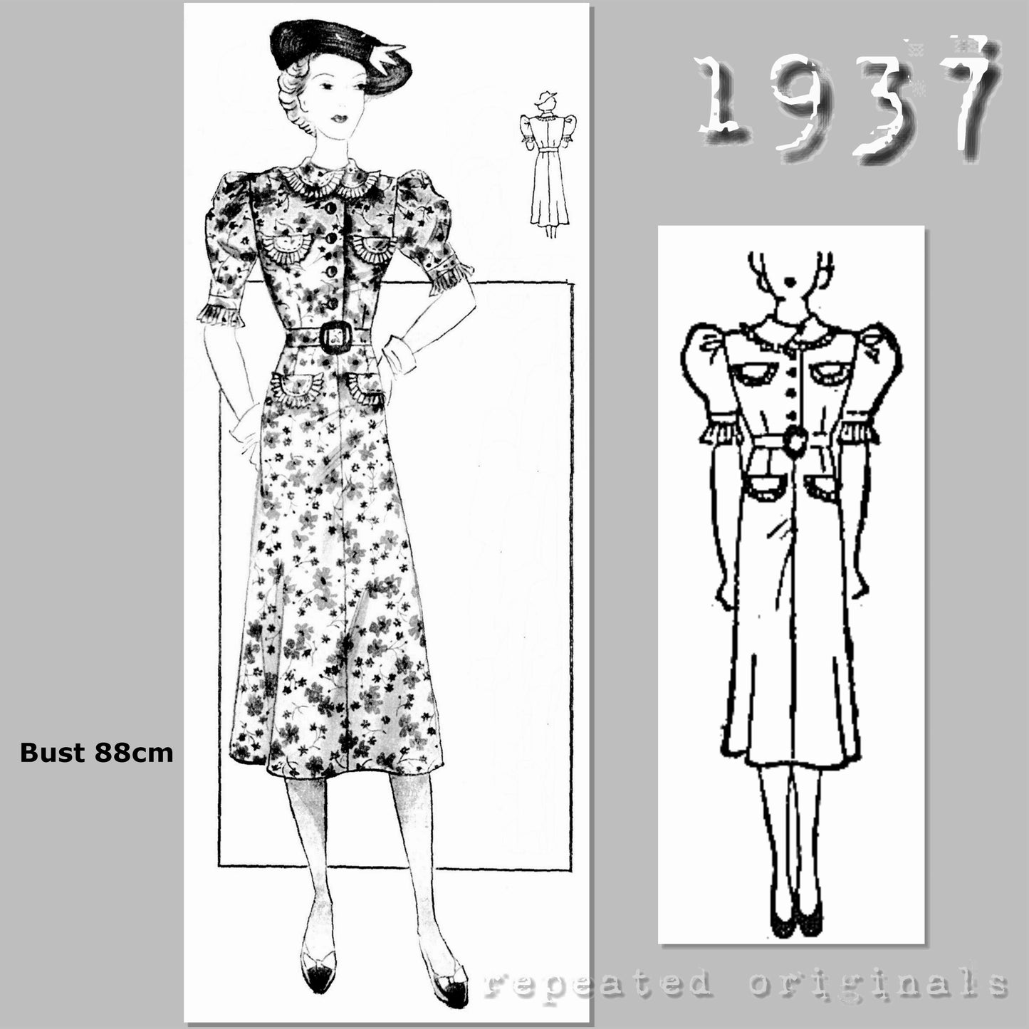1937 Summer Dress Sewing Pattern - INSTANT DOWNLOAD PDF