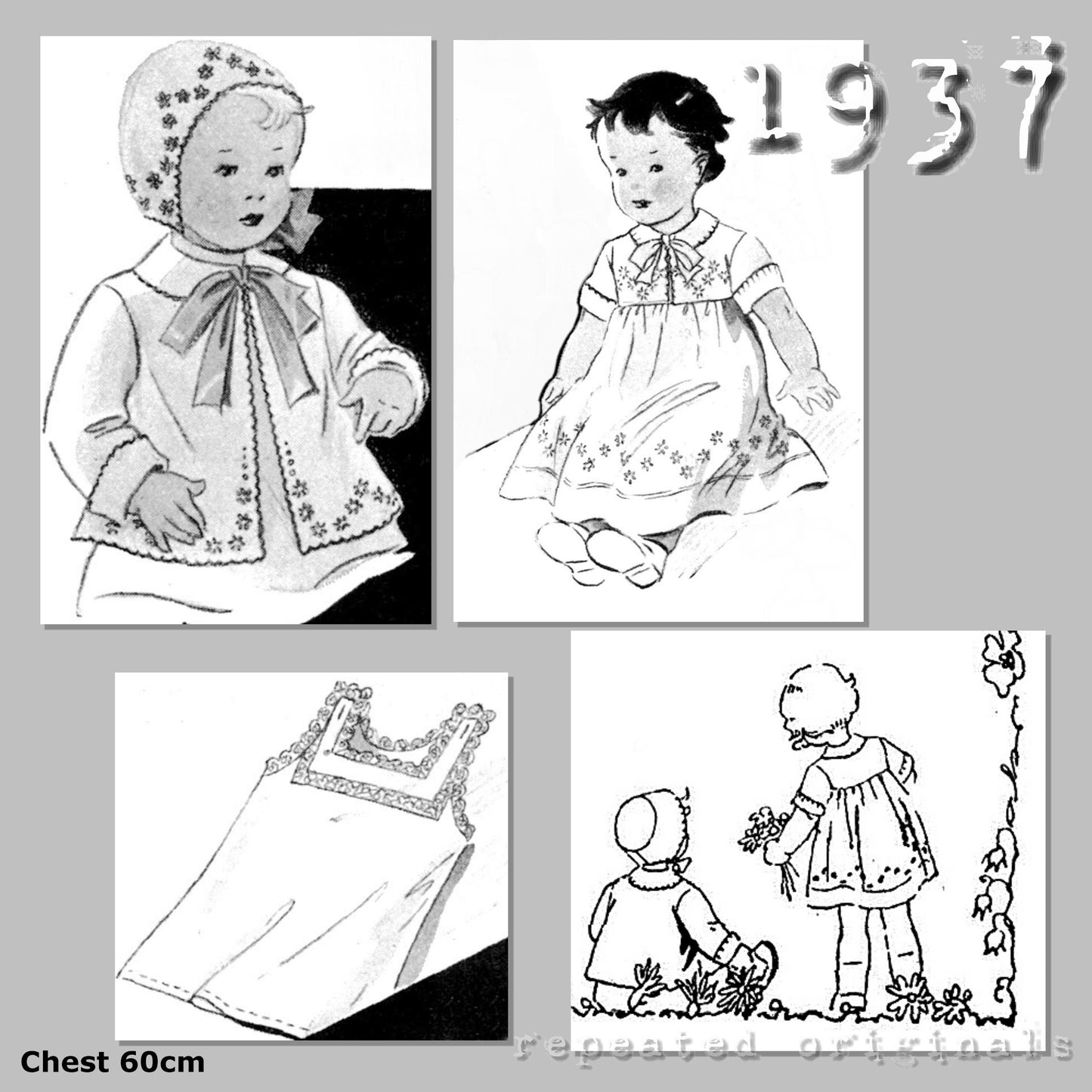 1937 Chemise, dress, jacket and bonnet for children aged 1-2 years Sewing Pattern - INSTANT DOWNLOAD PDF