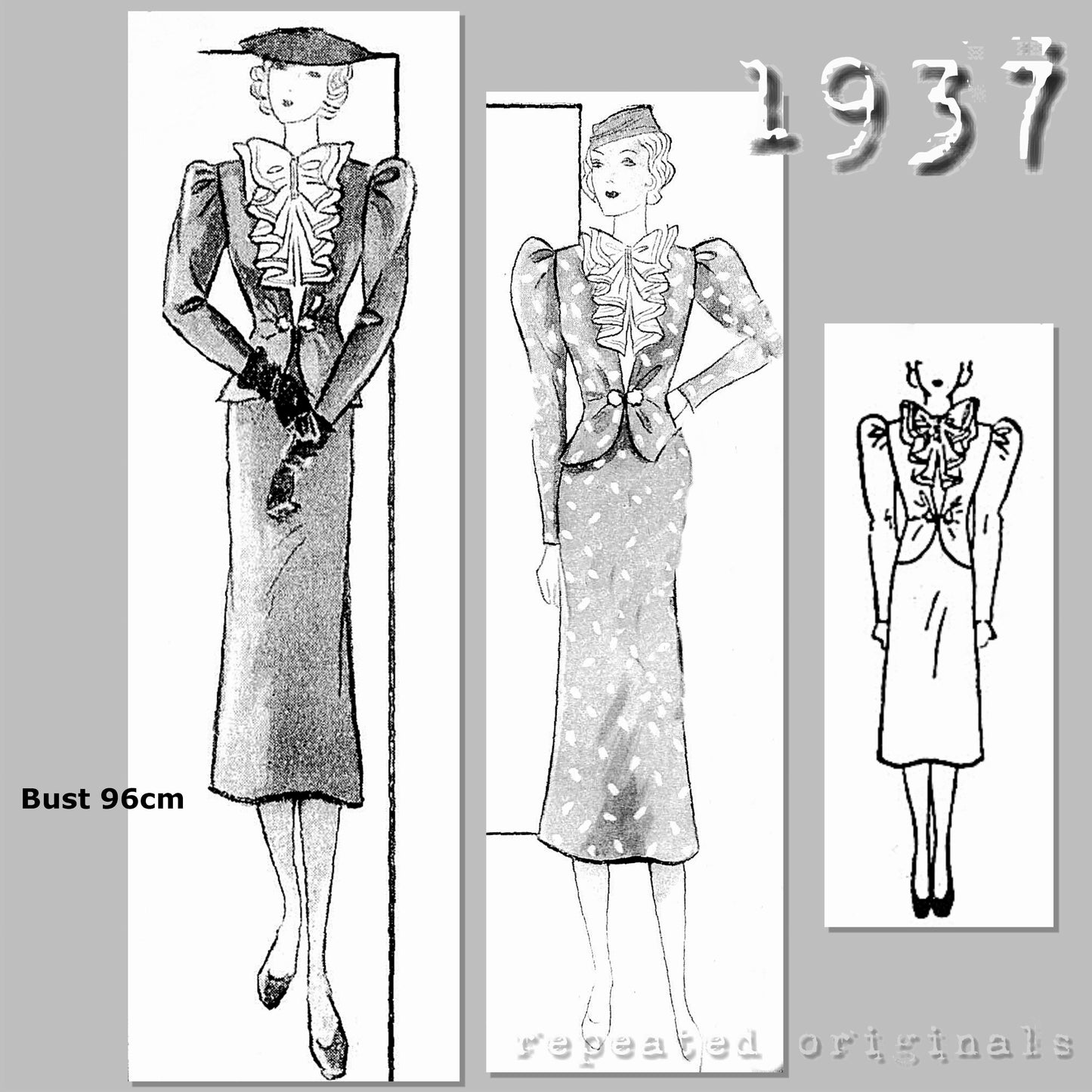 1937 Suit with Jabot Collar Sewing Pattern - INSTANT DOWNLOAD PDF