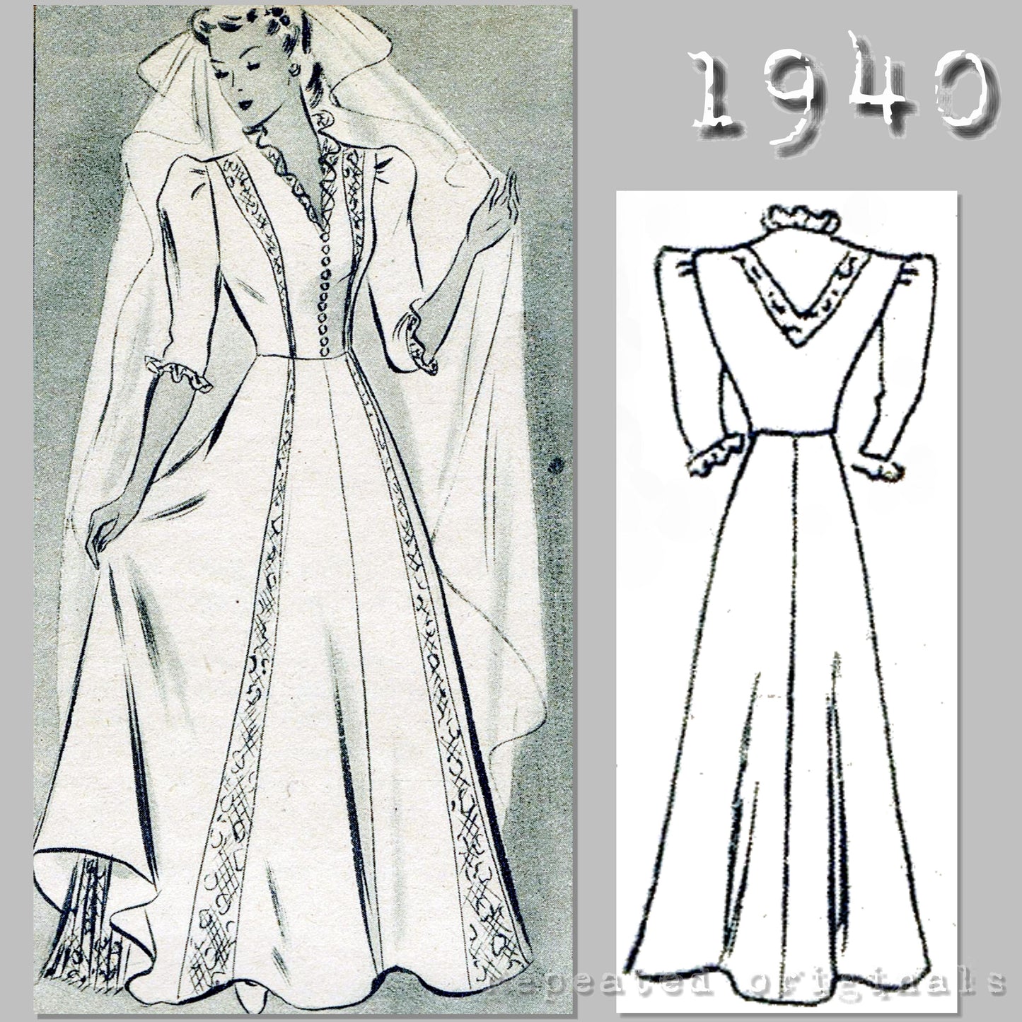 1940 Wedding Dress Sewing Pattern - INSTANT DOWNLOAD PDF