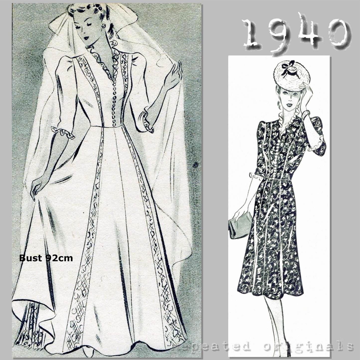 1940 Wedding Dress Sewing Pattern - INSTANT DOWNLOAD PDF