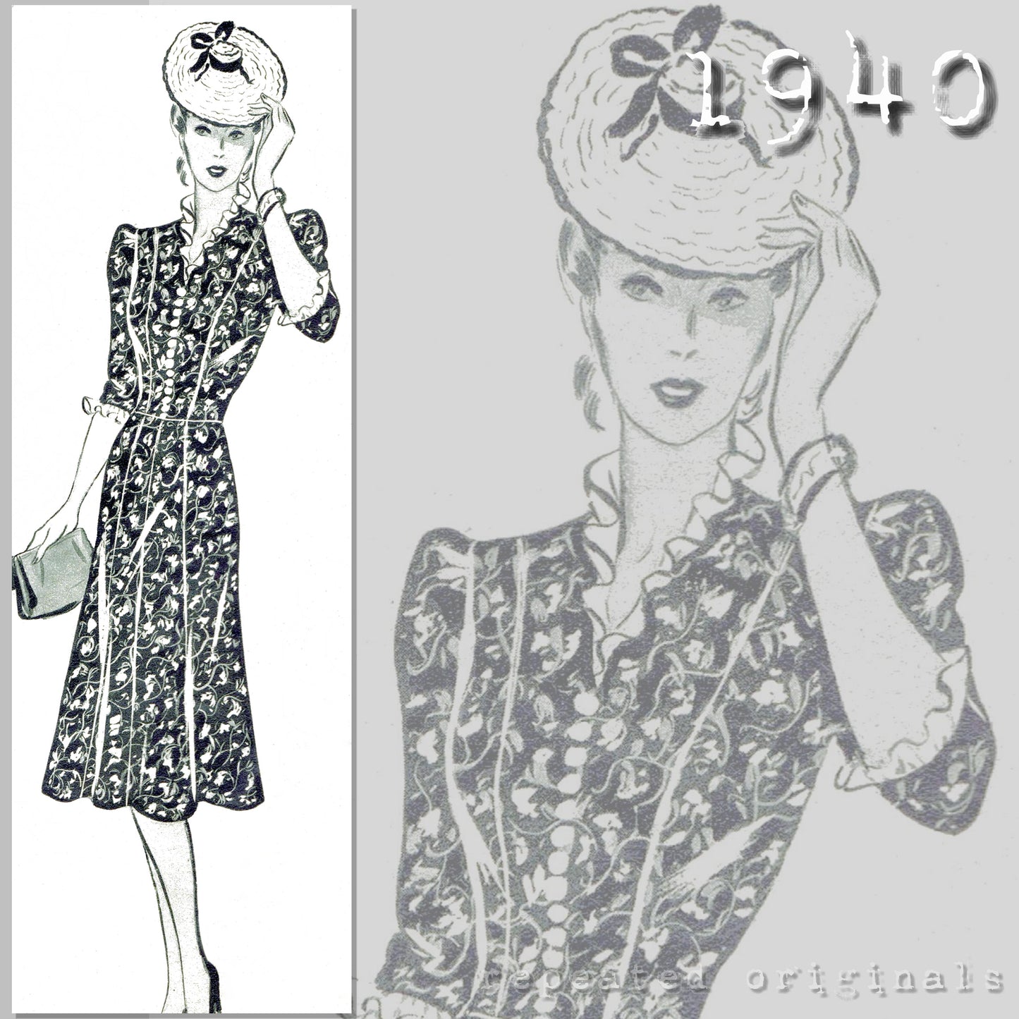 1940 Wedding Dress Sewing Pattern - INSTANT DOWNLOAD PDF