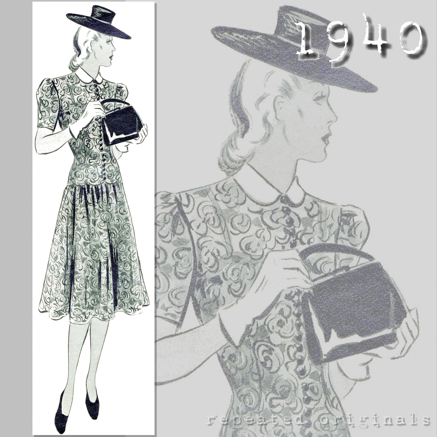 1940 Wedding or Afternoon Dress Sewing Pattern - INSTANT DOWNLOAD PDF