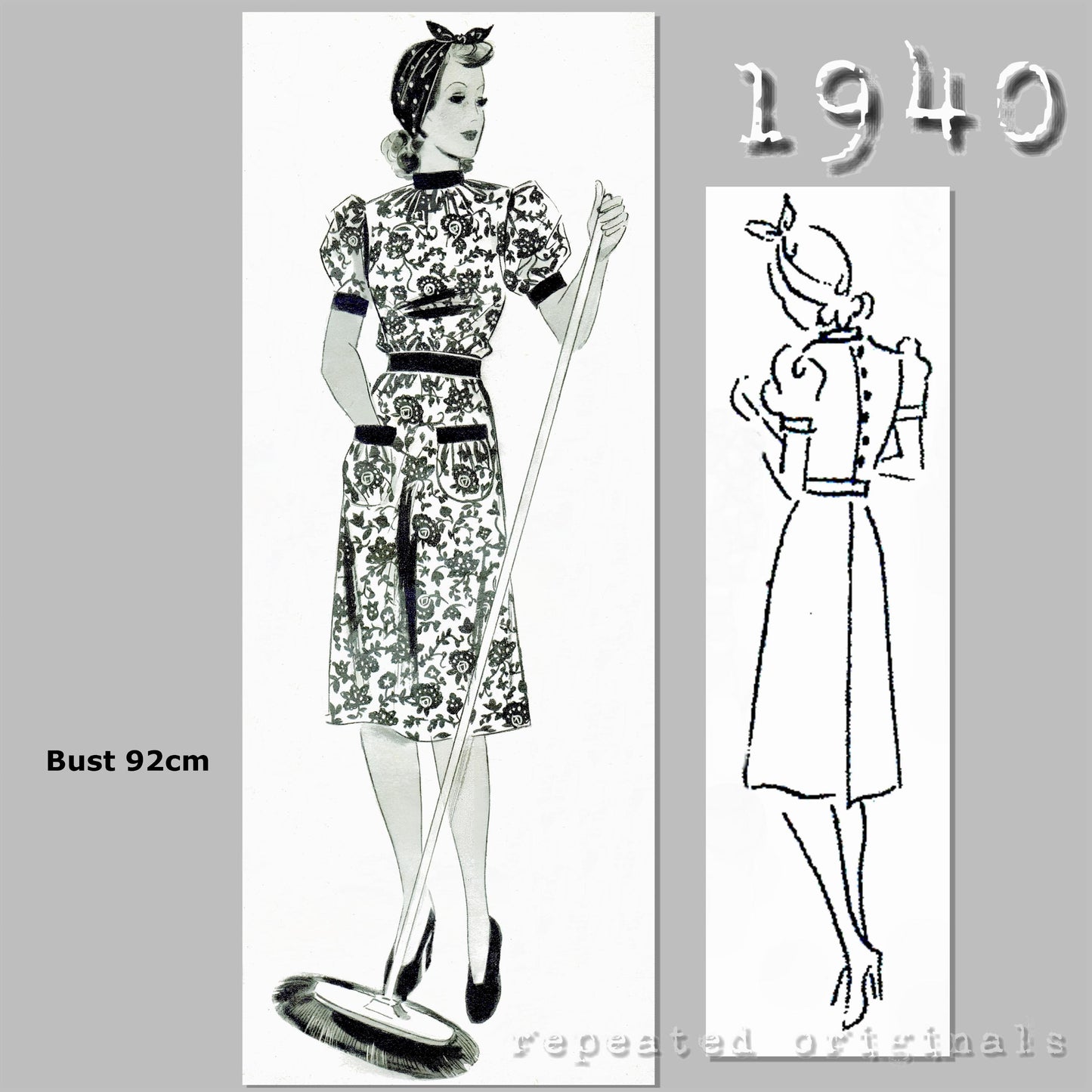 1940 Dress Apron Sewing Pattern - INSTANT DOWNLOAD PDF
