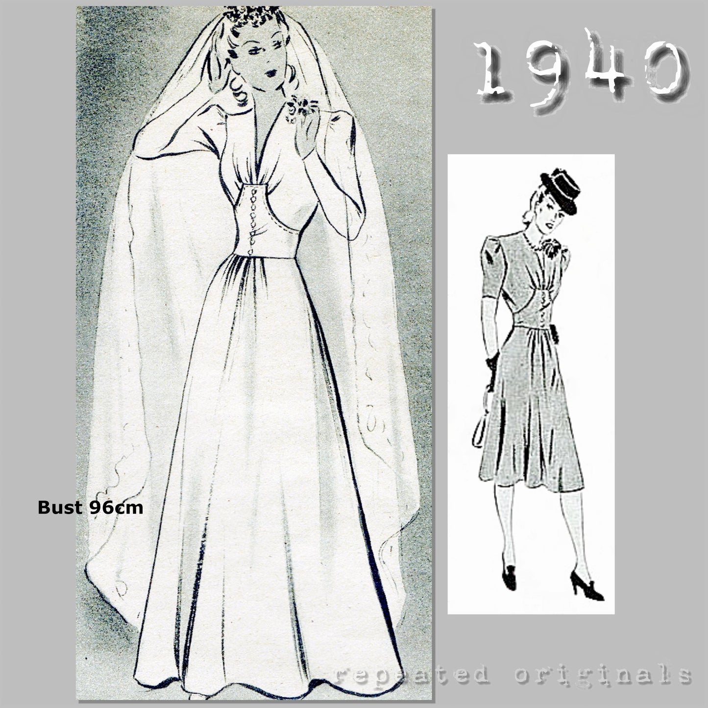 1940 Wedding or Elegant Dress Sewing Pattern - INSTANT DOWNLOAD PDF