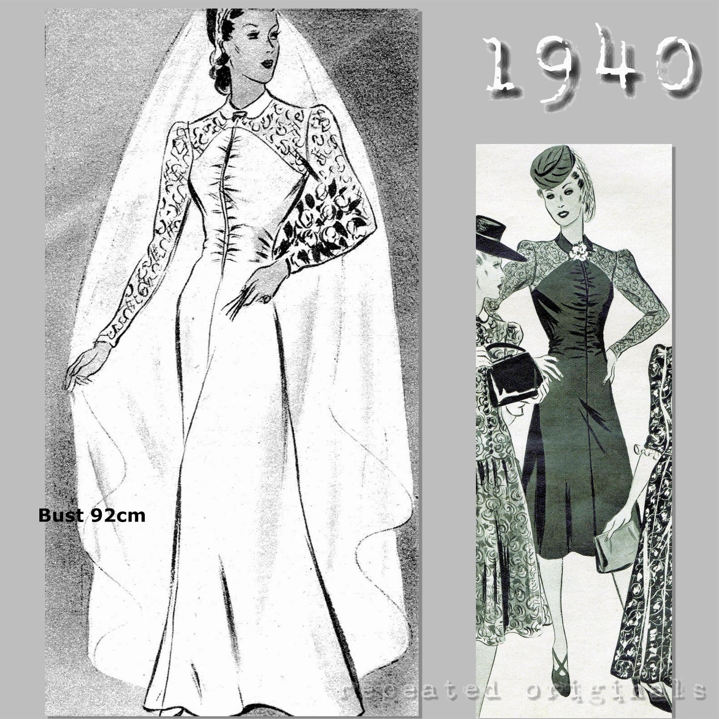 1940 Wedding or Elegant Afternoon Dress Sewing Pattern - INSTANT DOWNLOAD PDF