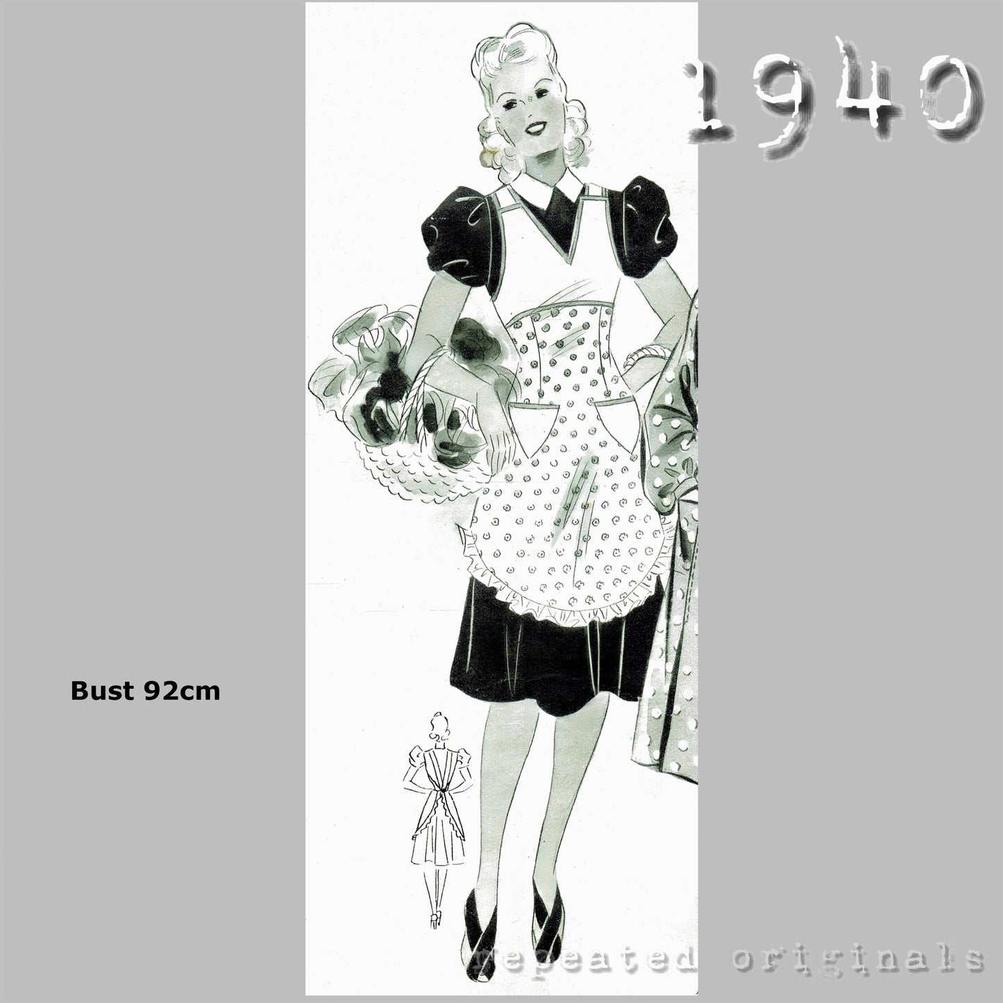 1940 Apron in two fabrics Sewing Pattern - INSTANT DOWNLOAD PDF
