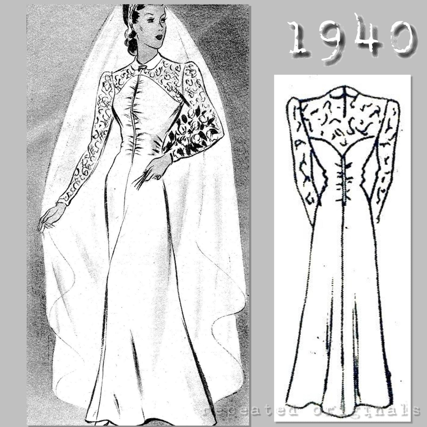1940 Wedding or Elegant Afternoon Dress Sewing Pattern - INSTANT DOWNLOAD PDF