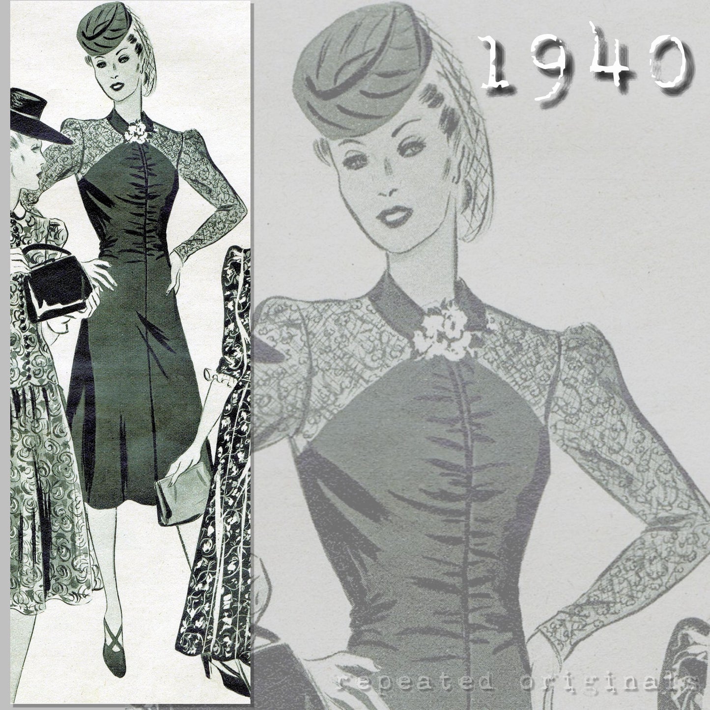 1940 Wedding or Elegant Afternoon Dress Sewing Pattern - INSTANT DOWNLOAD PDF