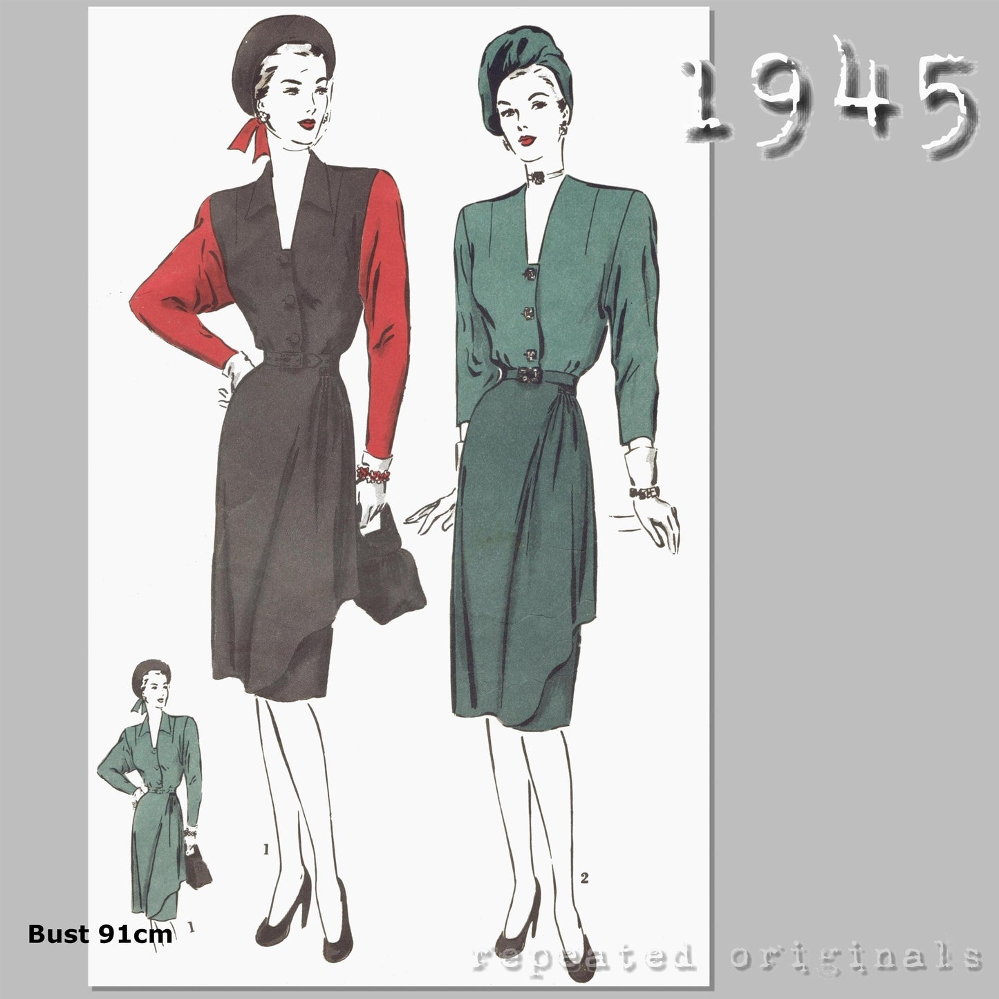 1945 One Piece Dress Sewing Pattern - INSTANT DOWNLOAD PDF