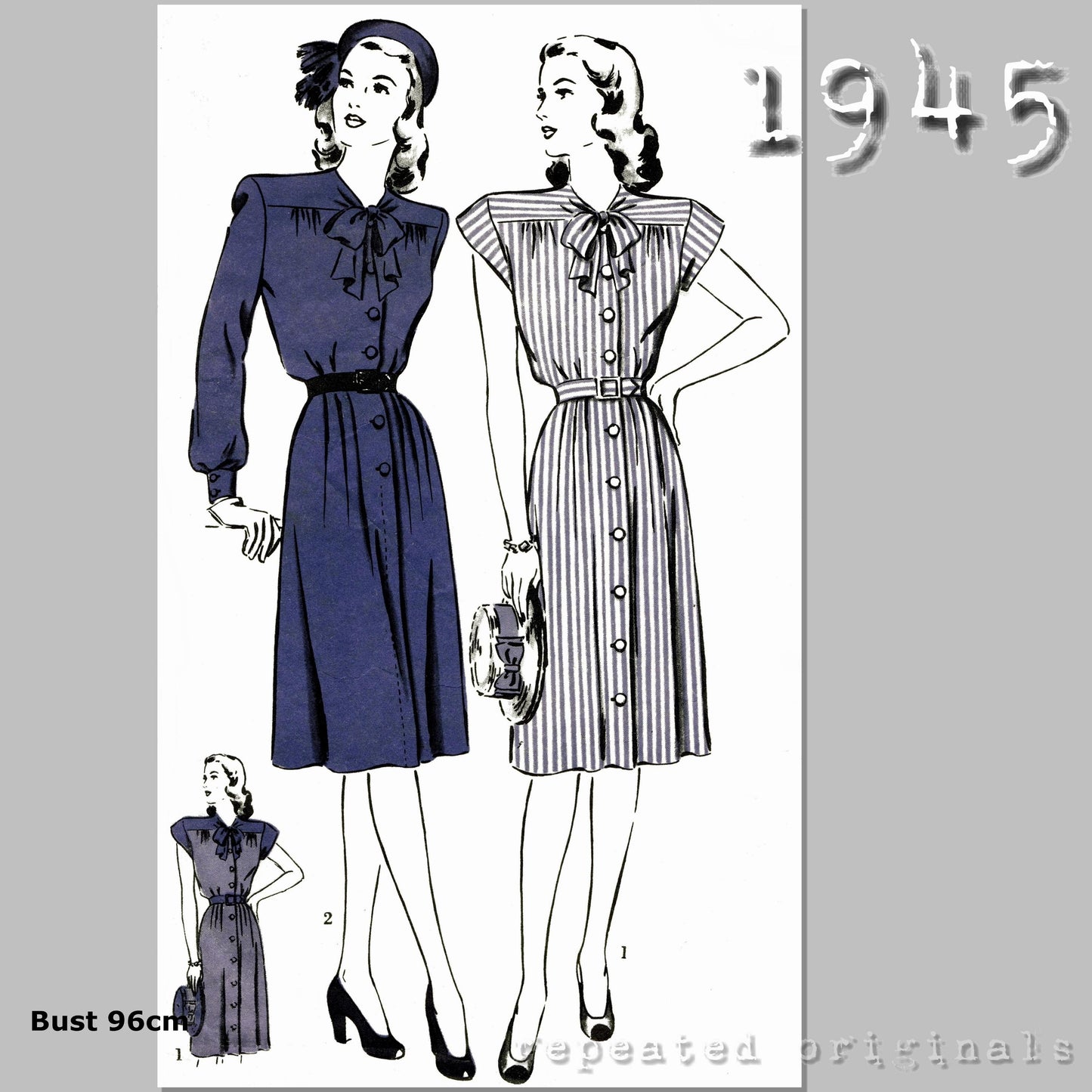 1945 One Piece Dress (Short or Long Sleeve) Sewing Pattern - INSTANT DOWNLOAD PDF