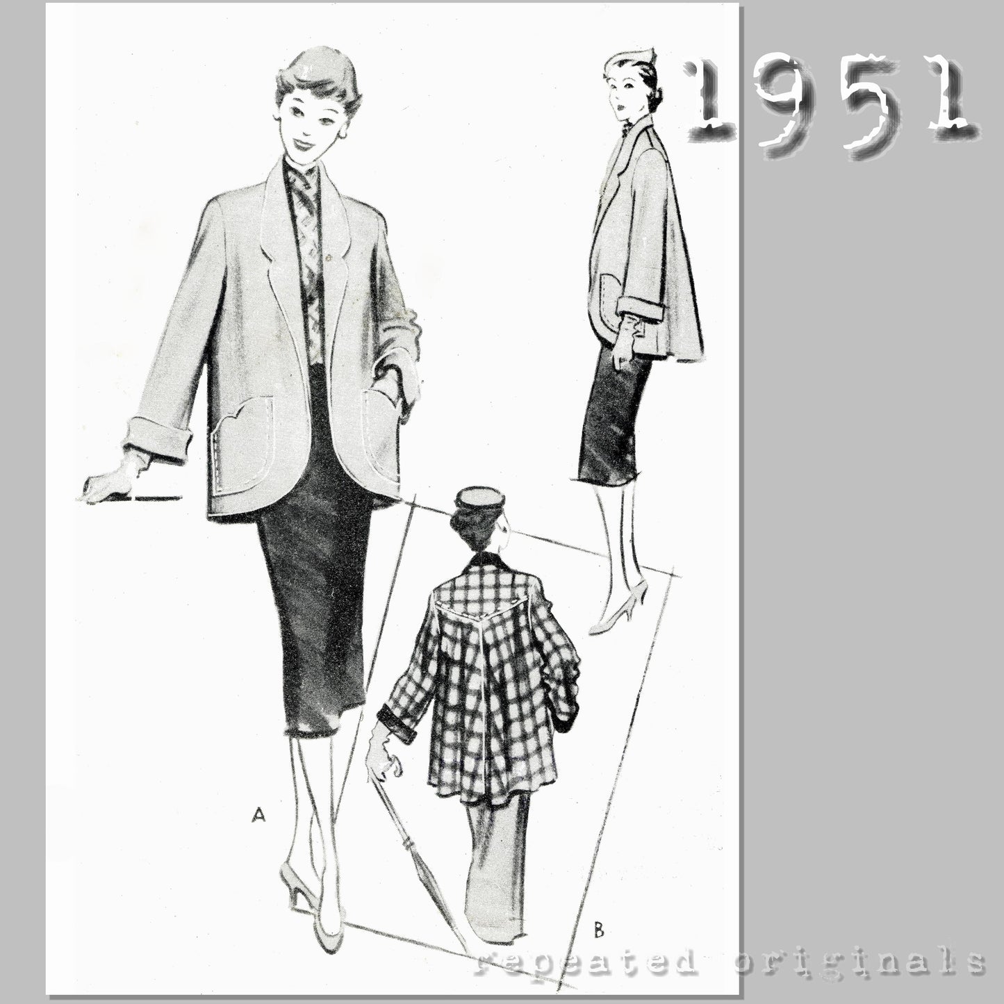1951 Swing Coat (Bust 34in/86cm) Sewing Pattern - INSTANT DOWNLOAD PDF