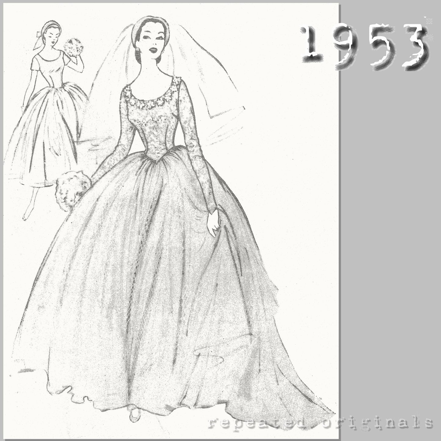 1953 Bridal or Evening Gown (Bust 34in/86cm) Sewing Pattern - INSTANT DOWNLOAD PDF