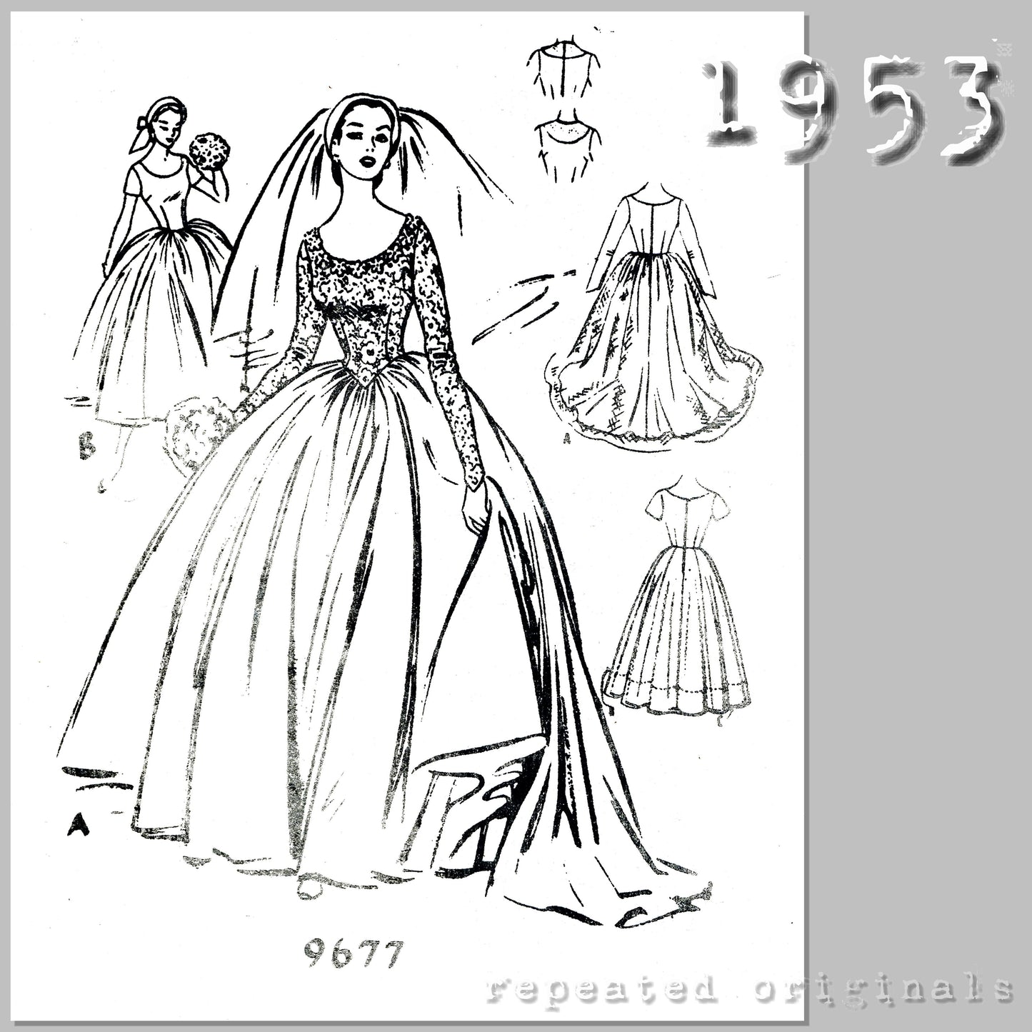 1953 Bridal or Evening Gown (Bust 34in/86cm) Sewing Pattern - INSTANT DOWNLOAD PDF