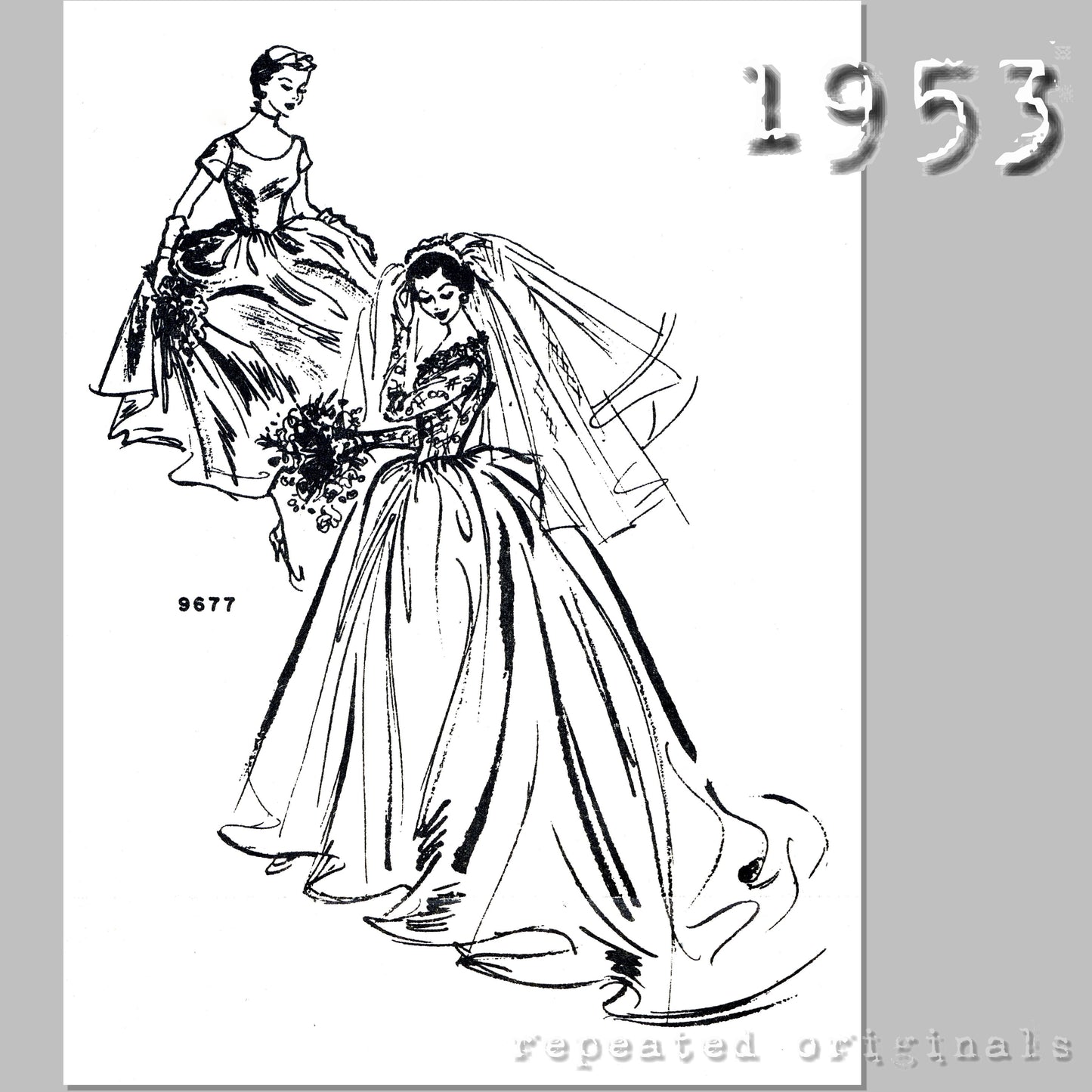1953 Bridal or Evening Gown (Bust 34in/86cm) Sewing Pattern - INSTANT DOWNLOAD PDF