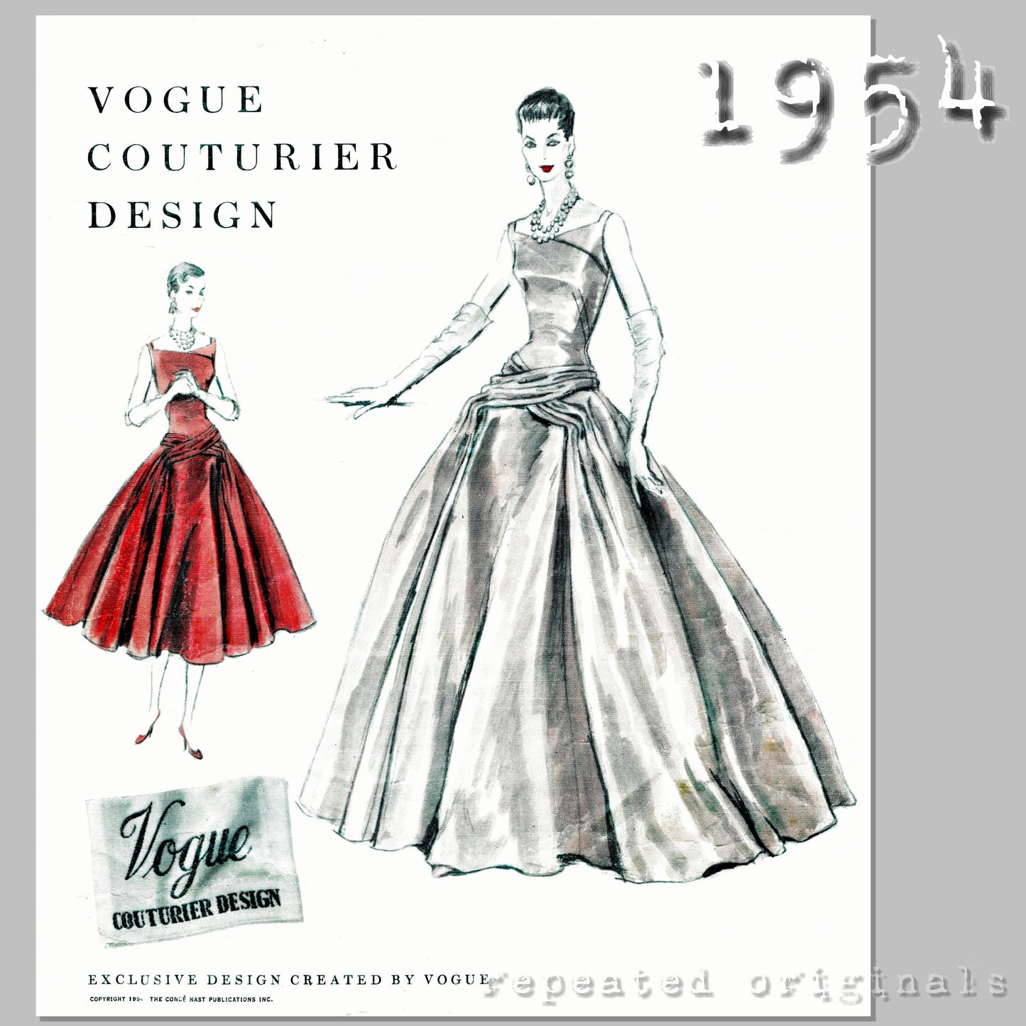 1954 Evening Gown (Bust 32in/81cm) Sewing Pattern - INSTANT DOWNLOAD PDF