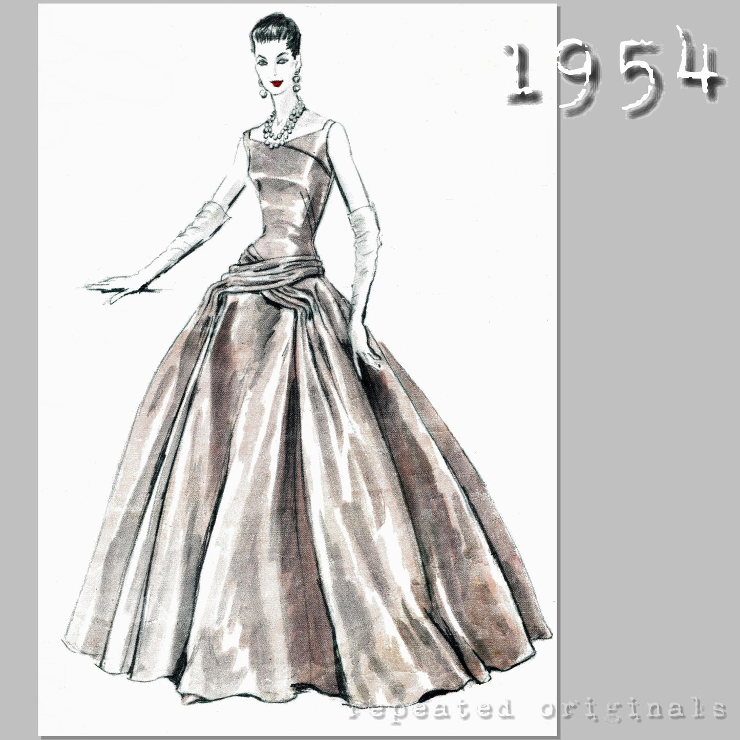 1954 Evening Gown (Bust 32in/81cm) Sewing Pattern - INSTANT DOWNLOAD PDF