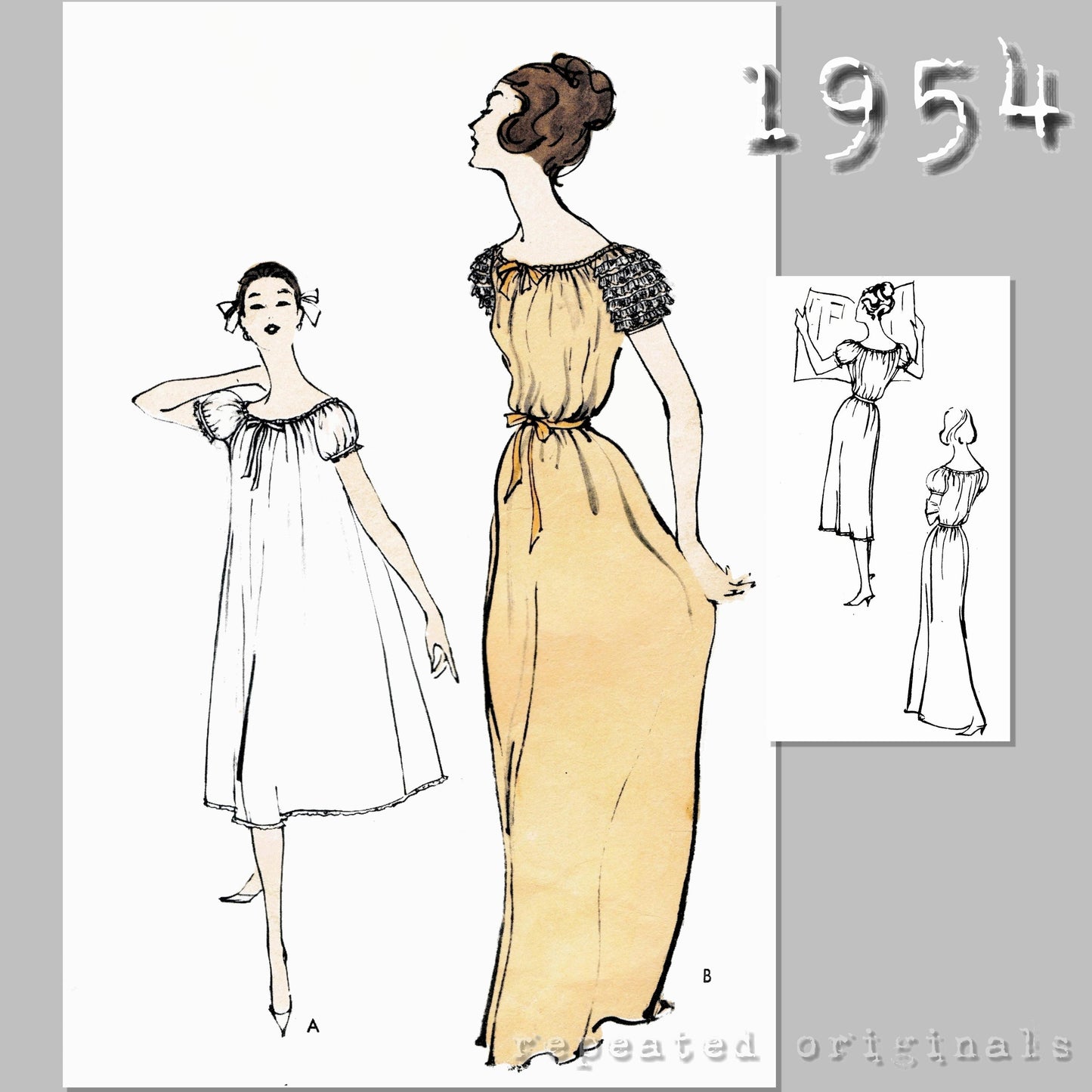 1954 Nightgown (Medium Size Bust 34-36in) Sewing Pattern - INSTANT DOWNLOAD PDF