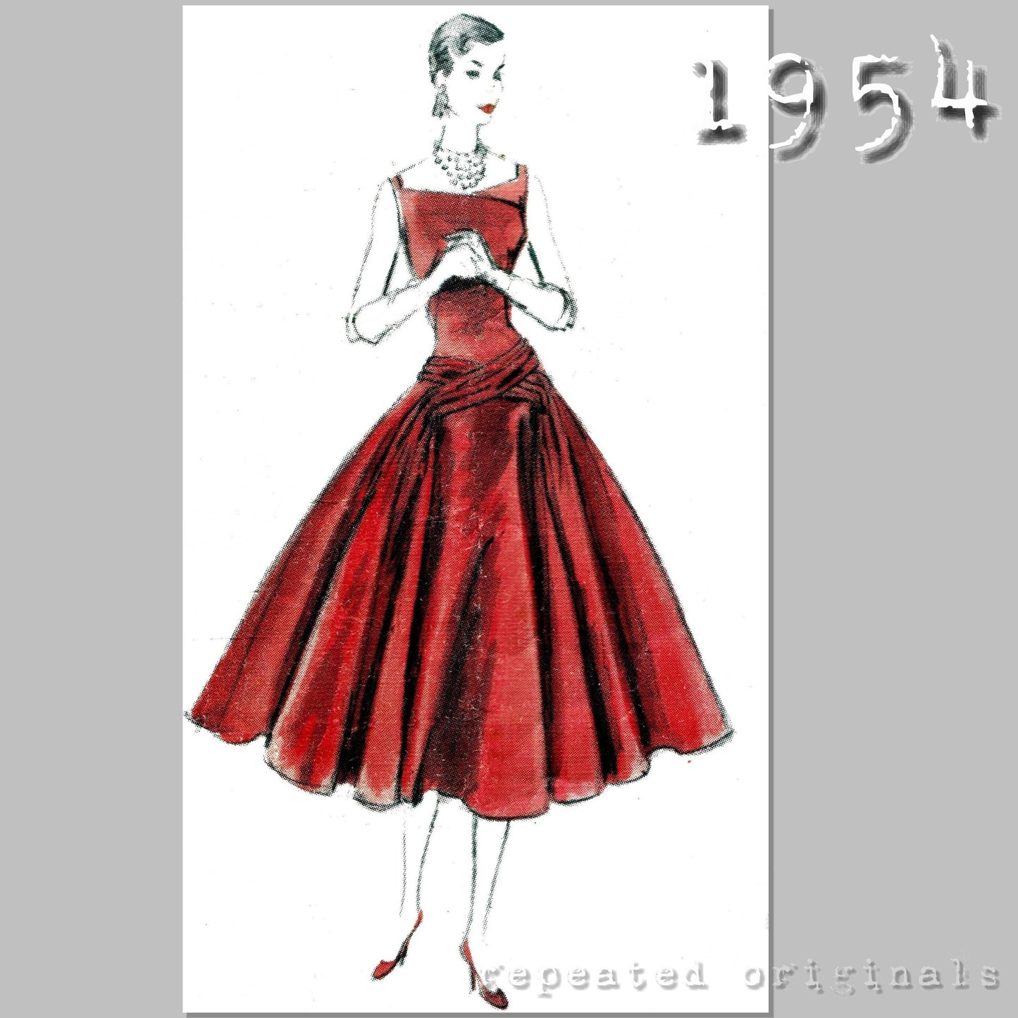 1954 Evening Gown (Bust 32in/81cm) Sewing Pattern - INSTANT DOWNLOAD PDF