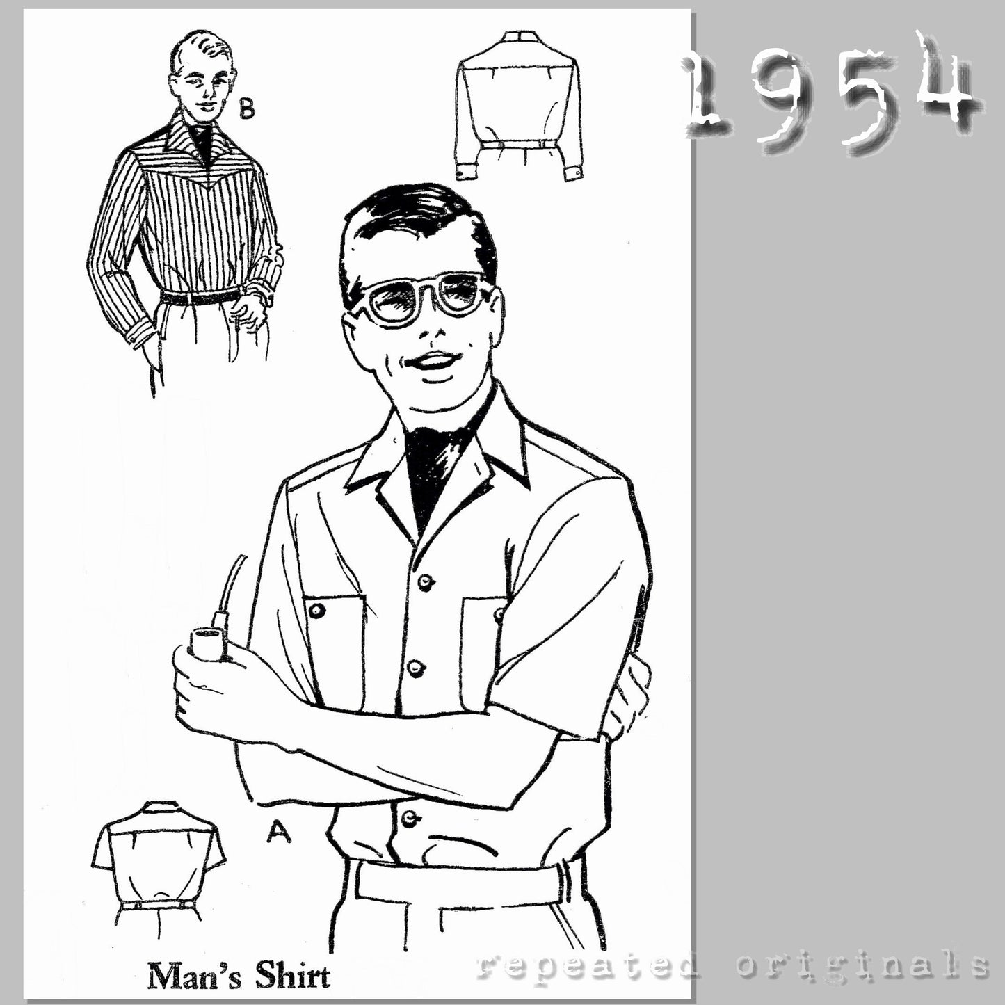 1954 Man's Shirt (Neck 15.5" / 39cm) Sewing Pattern - INSTANT DOWNLOAD PDF