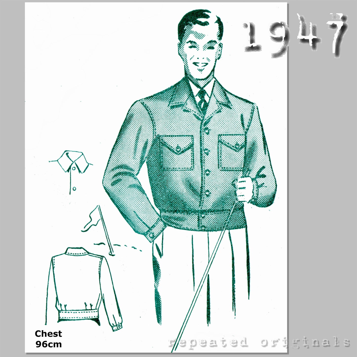 1947 Men's Lumber Jacket (38" Chest) Sewing Pattern - INSTANT DOWNLOAD PDF