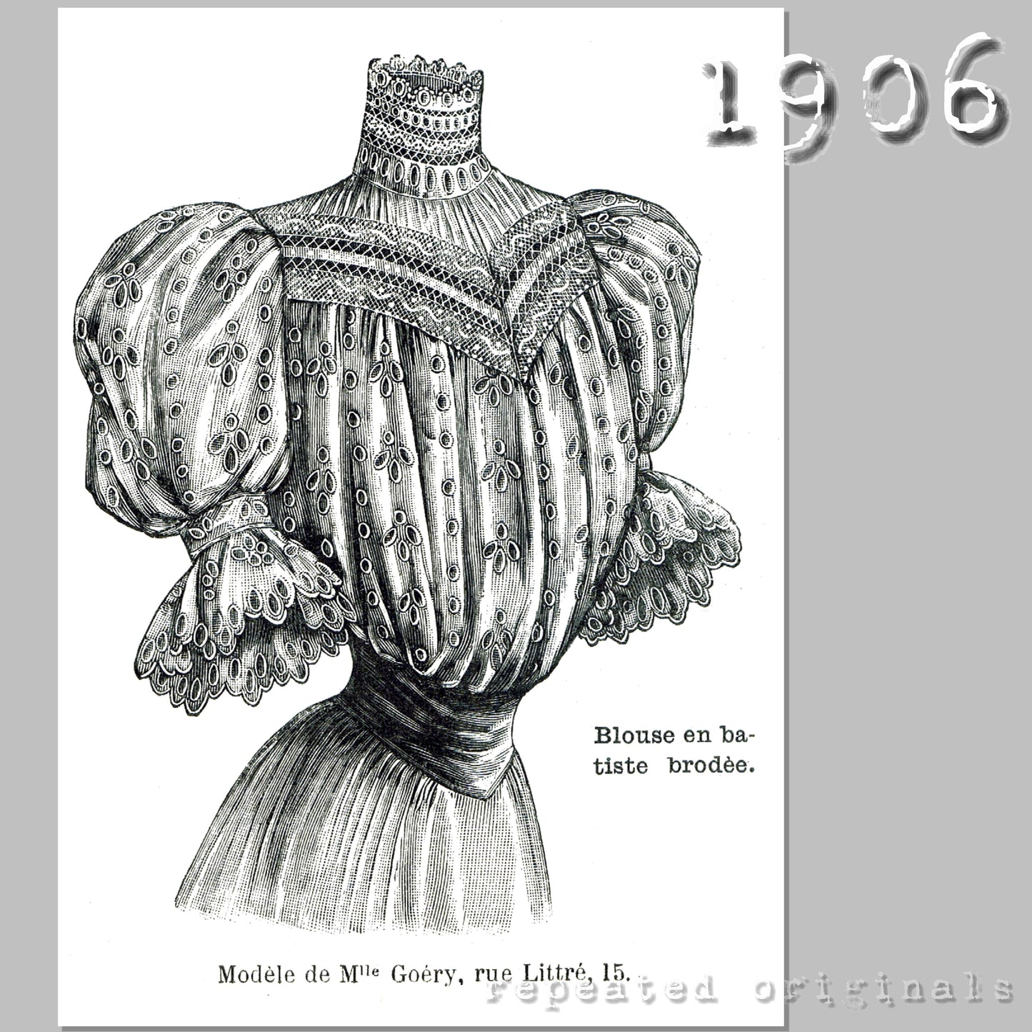 1906 Embroidered Batiste Blouse Sewing Pattern - INSTANT DOWNLOAD PDF